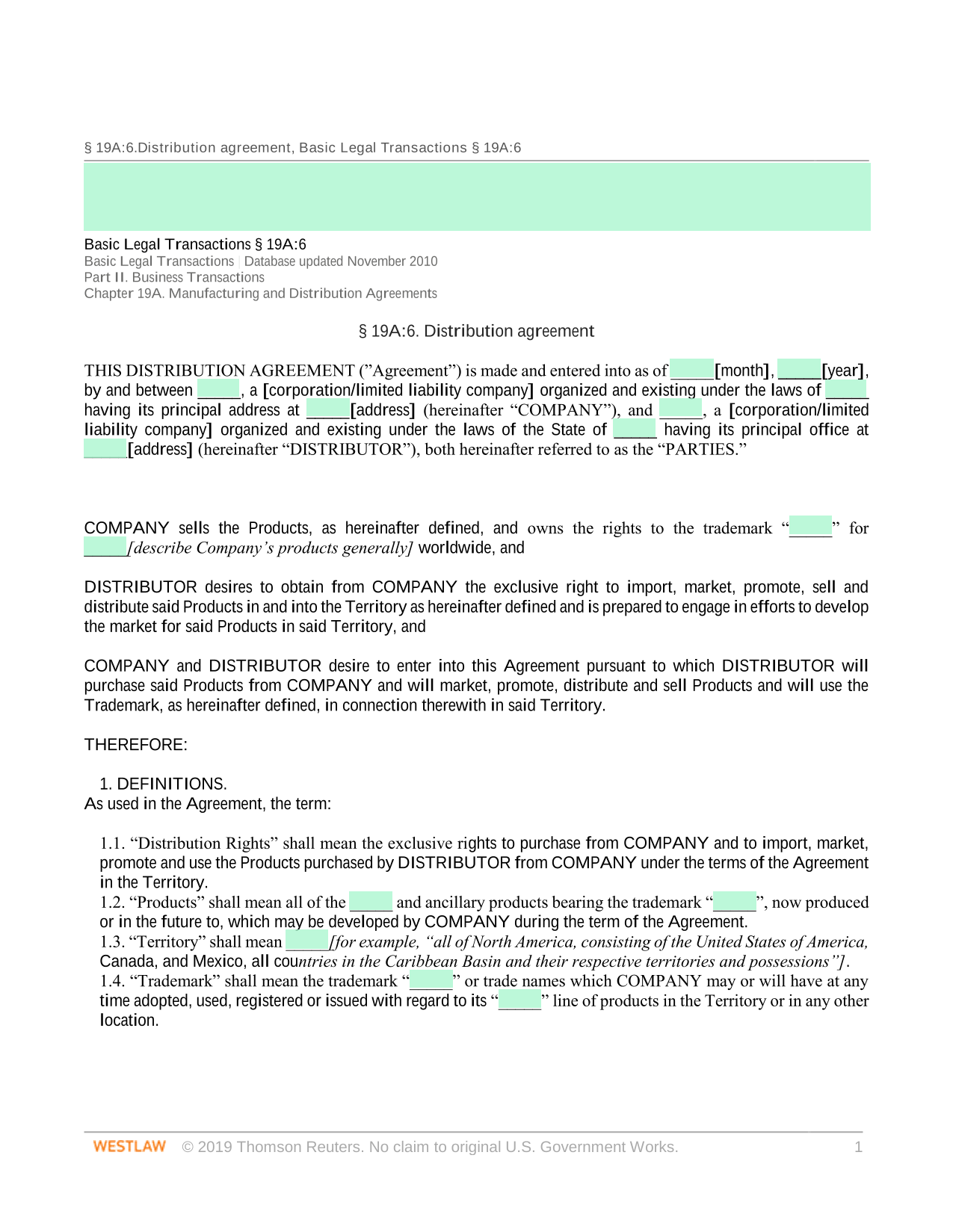 Distribution Agreement screenshot