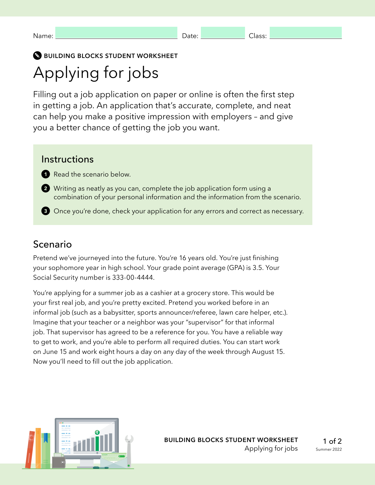 Building Blocks Student Worksheet Applying For Jobs screenshot