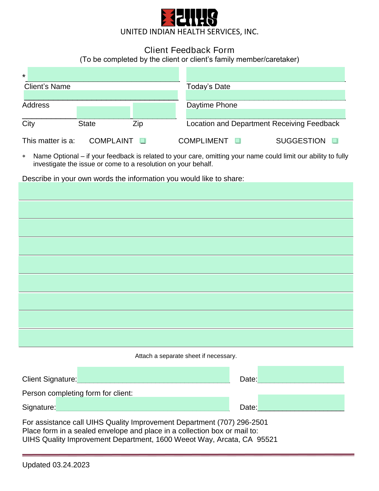 Client Feedback Form screenshot