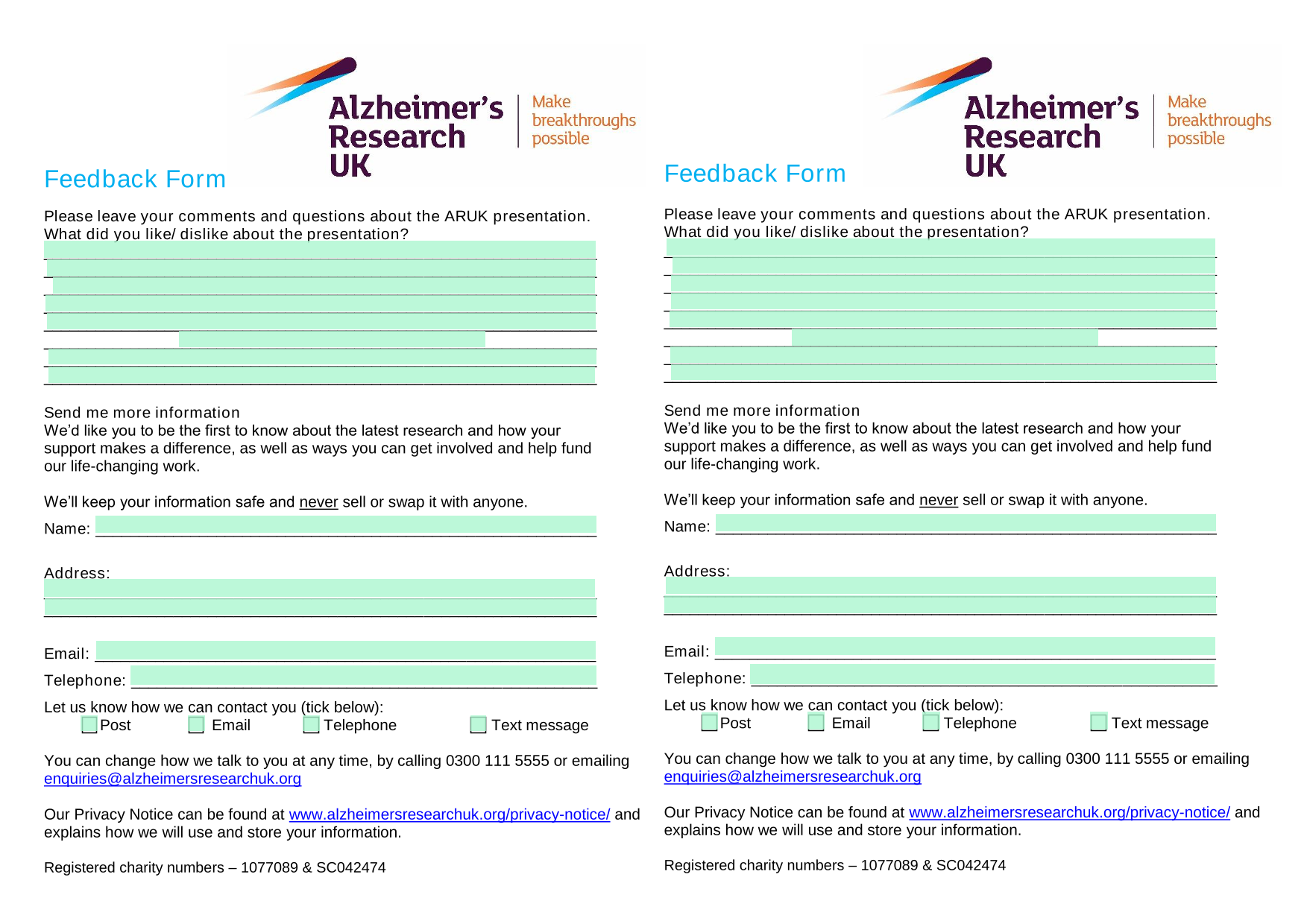 Feedback Form screenshot