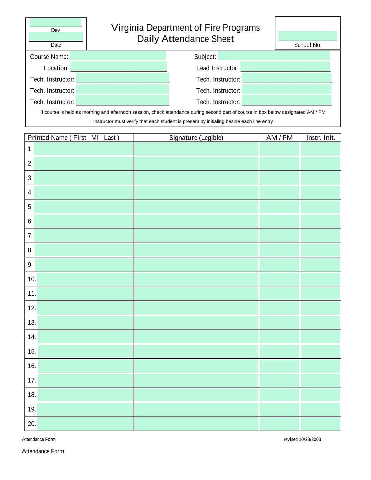 Daily Attendance Sheet screenshot