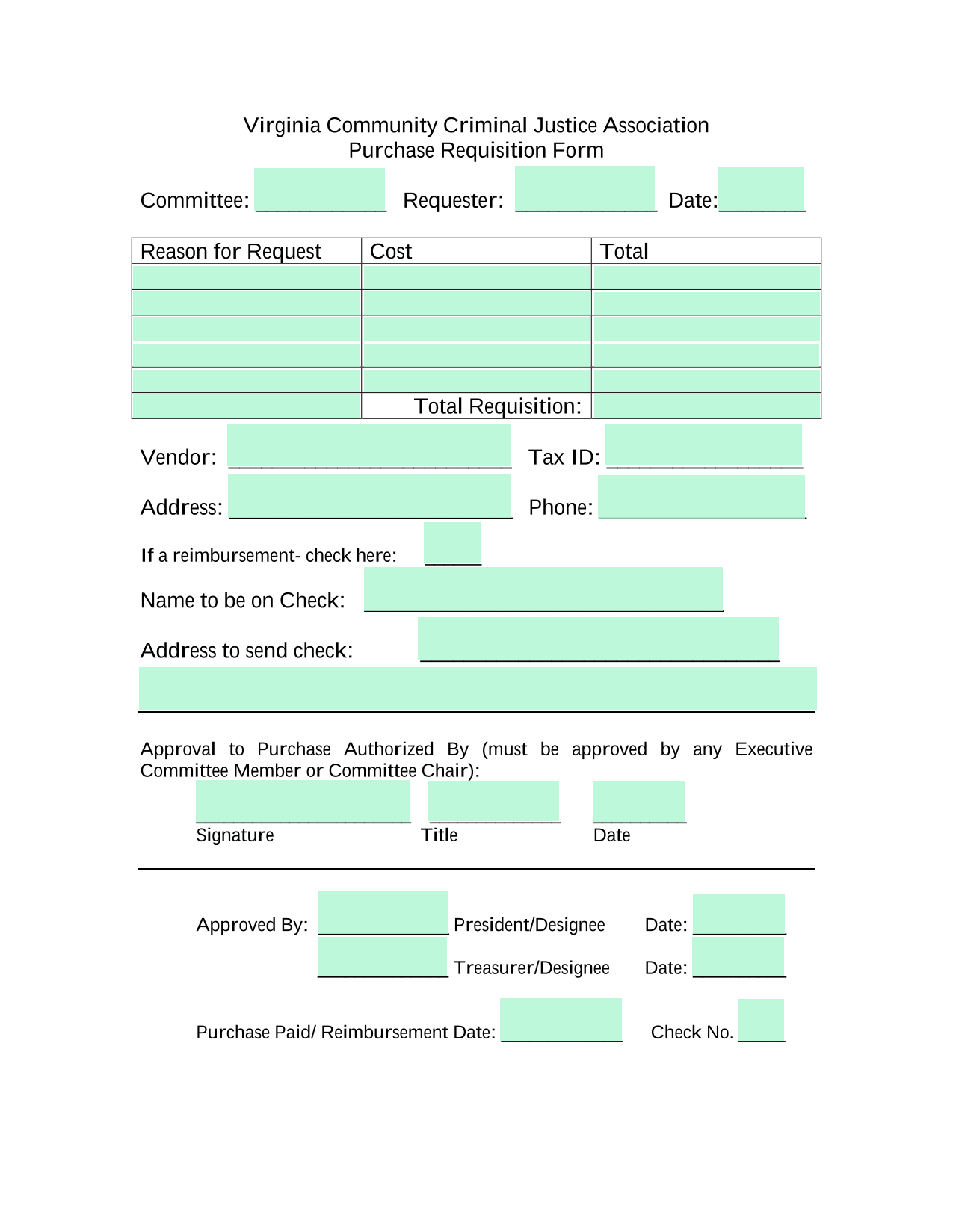 Purchase Requisition Form screenshot