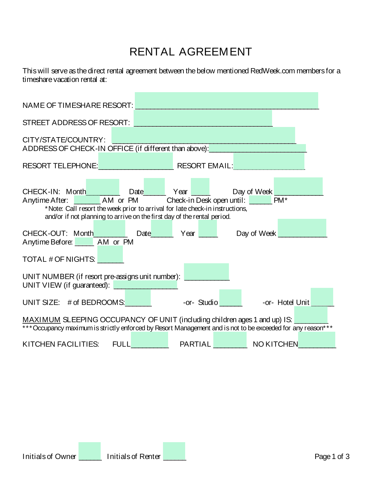 Rental Agreement screenshot