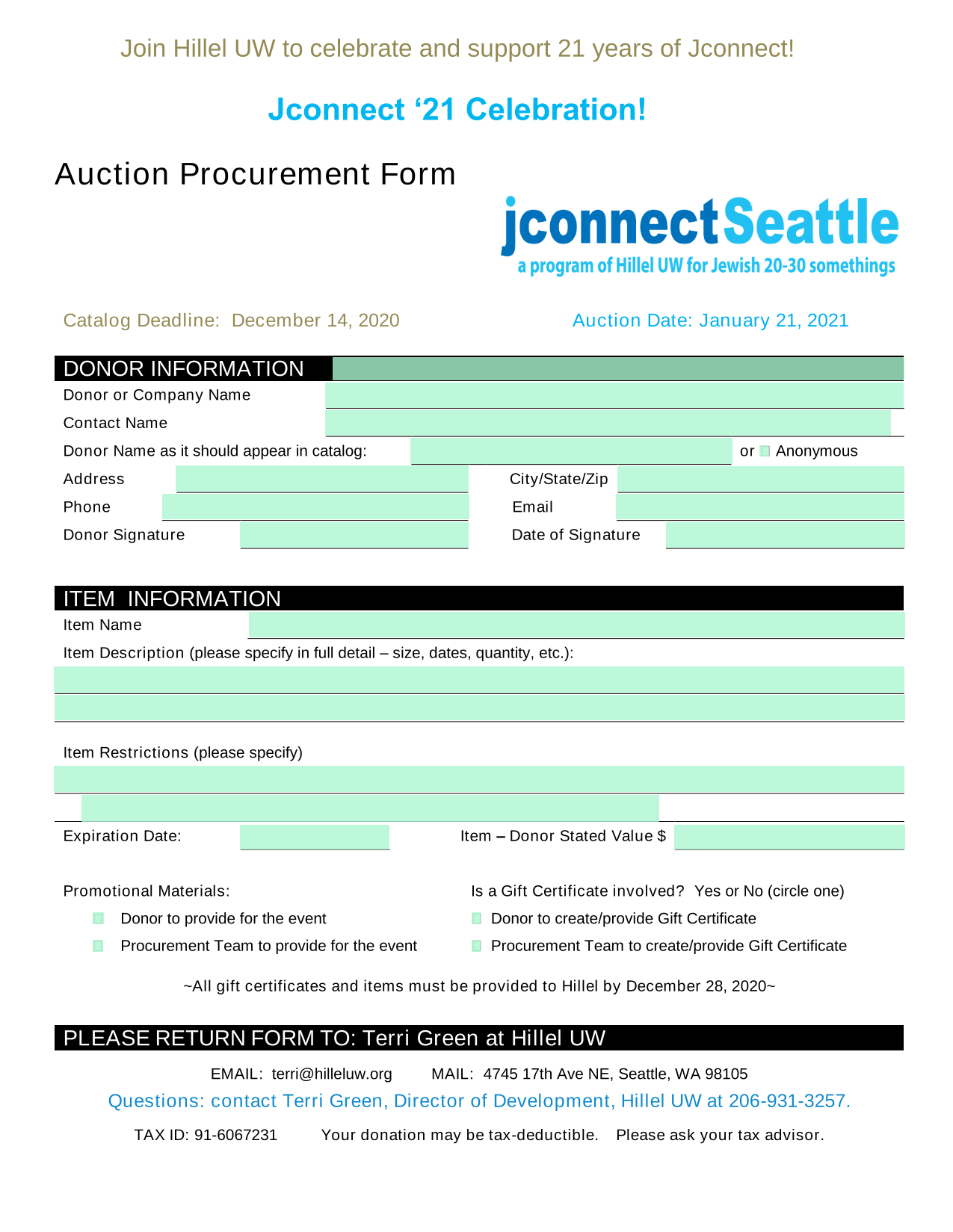 Auction Procurement Form screenshot