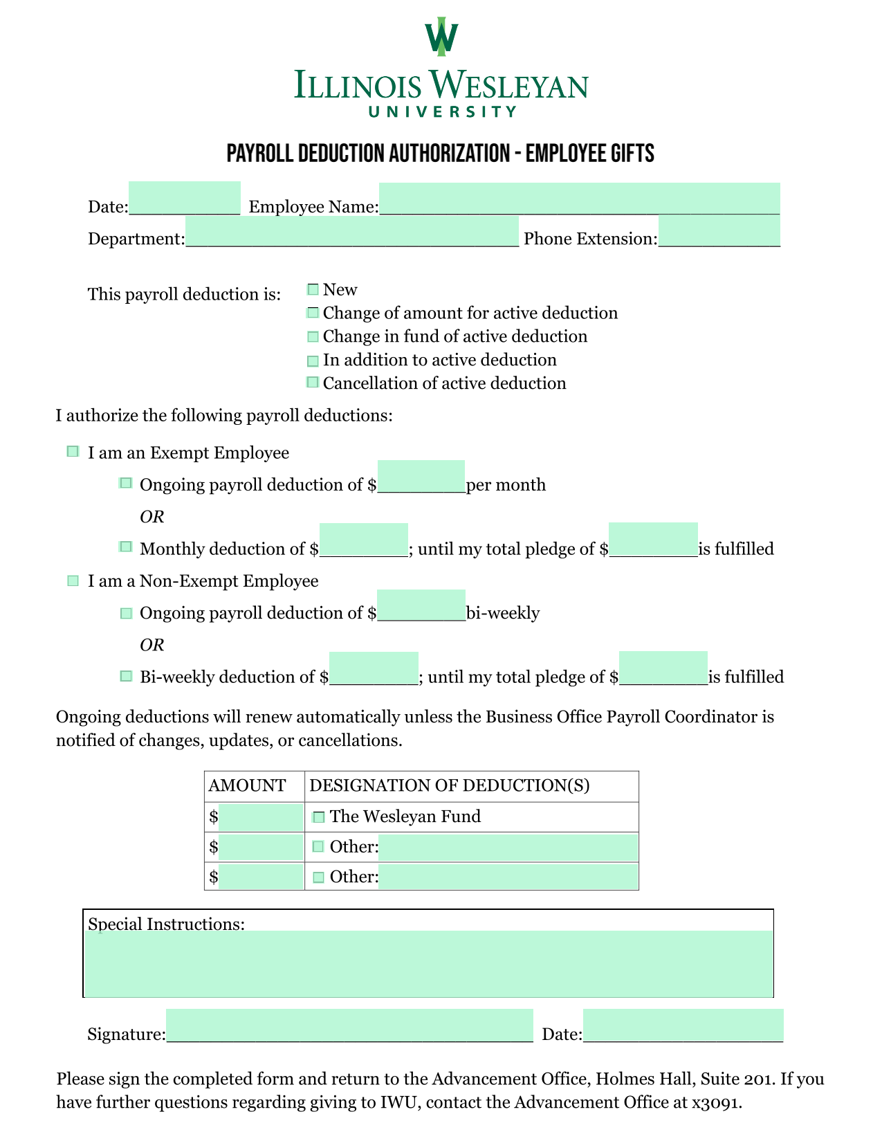 Payroll Deduction Authorization Form screenshot