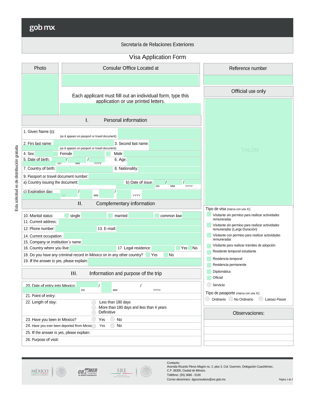 Visa Application Form screenshot