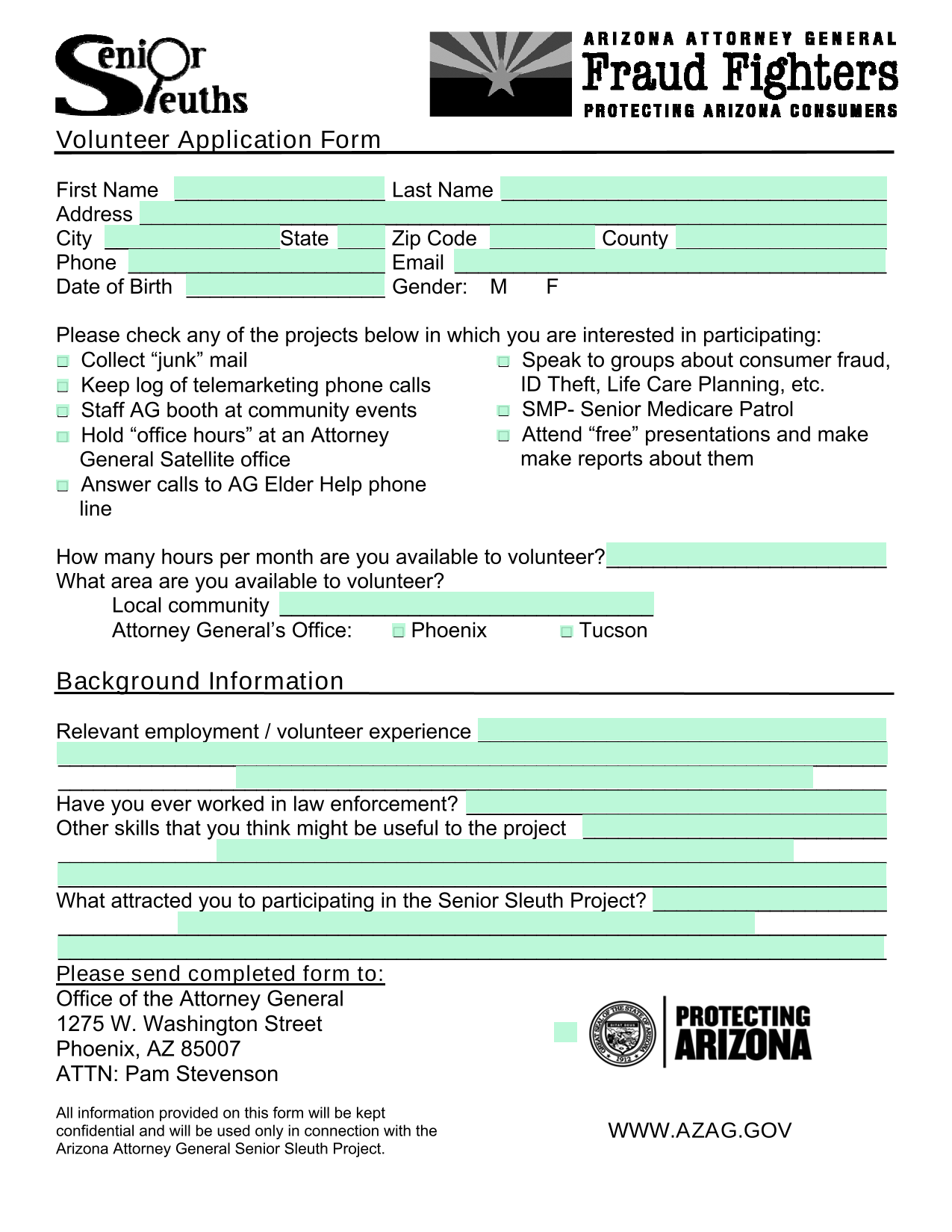 Volunteer Application Form screenshot