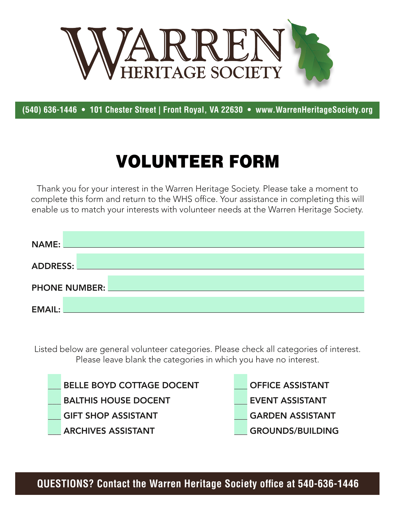 Volunteer Form screenshot