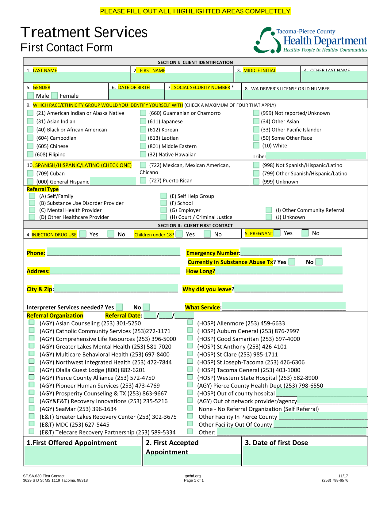 First Contact Form screenshot