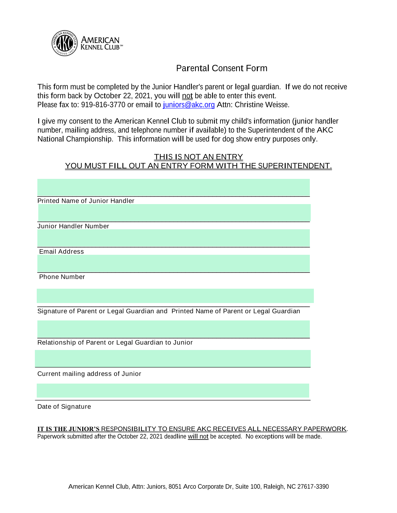 Parental Consent Form screenshot