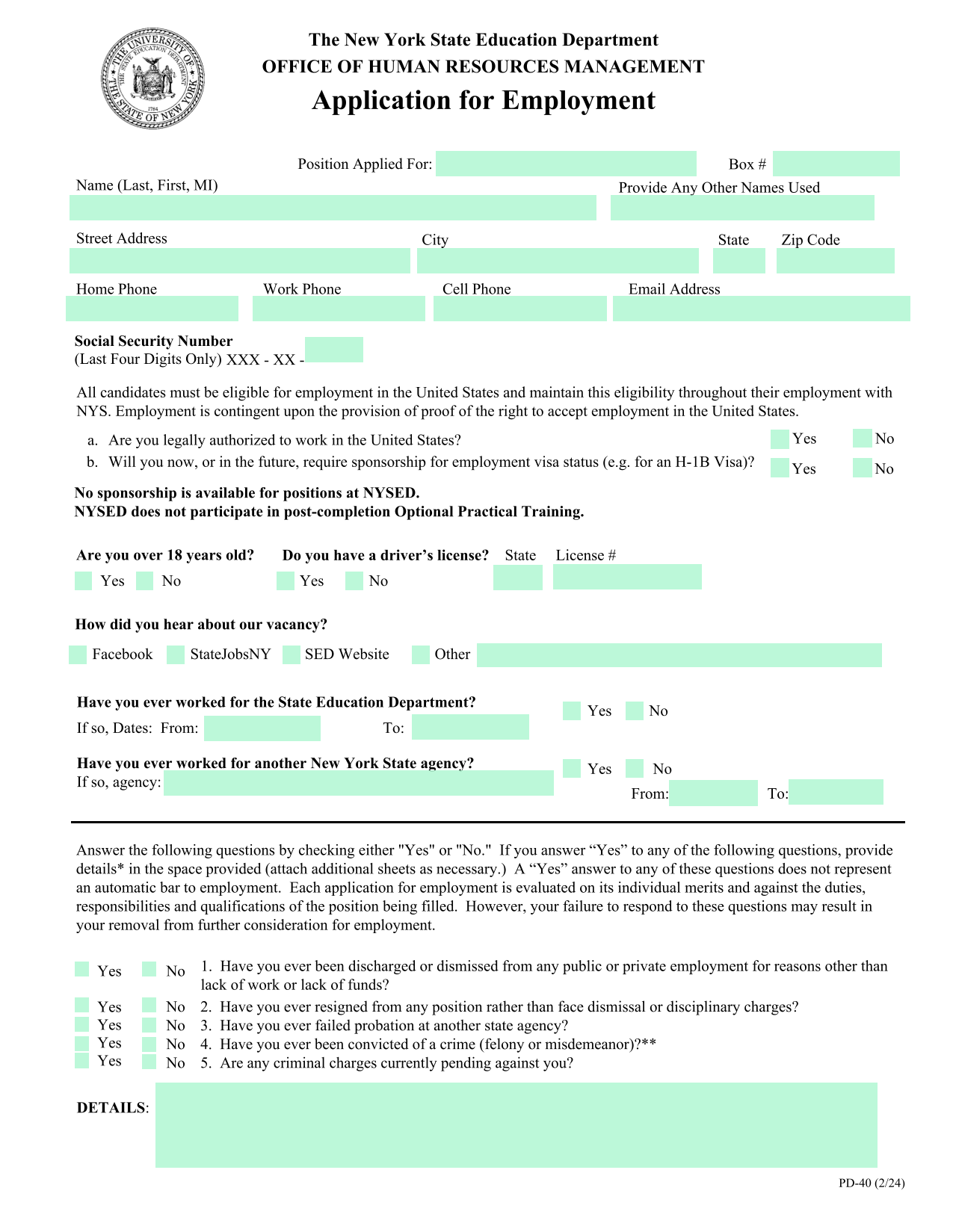 Application For Employment screenshot