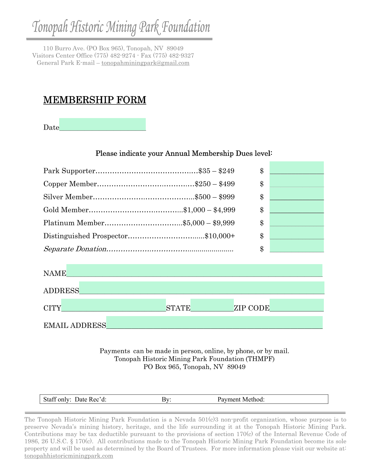 Membership Form screenshot