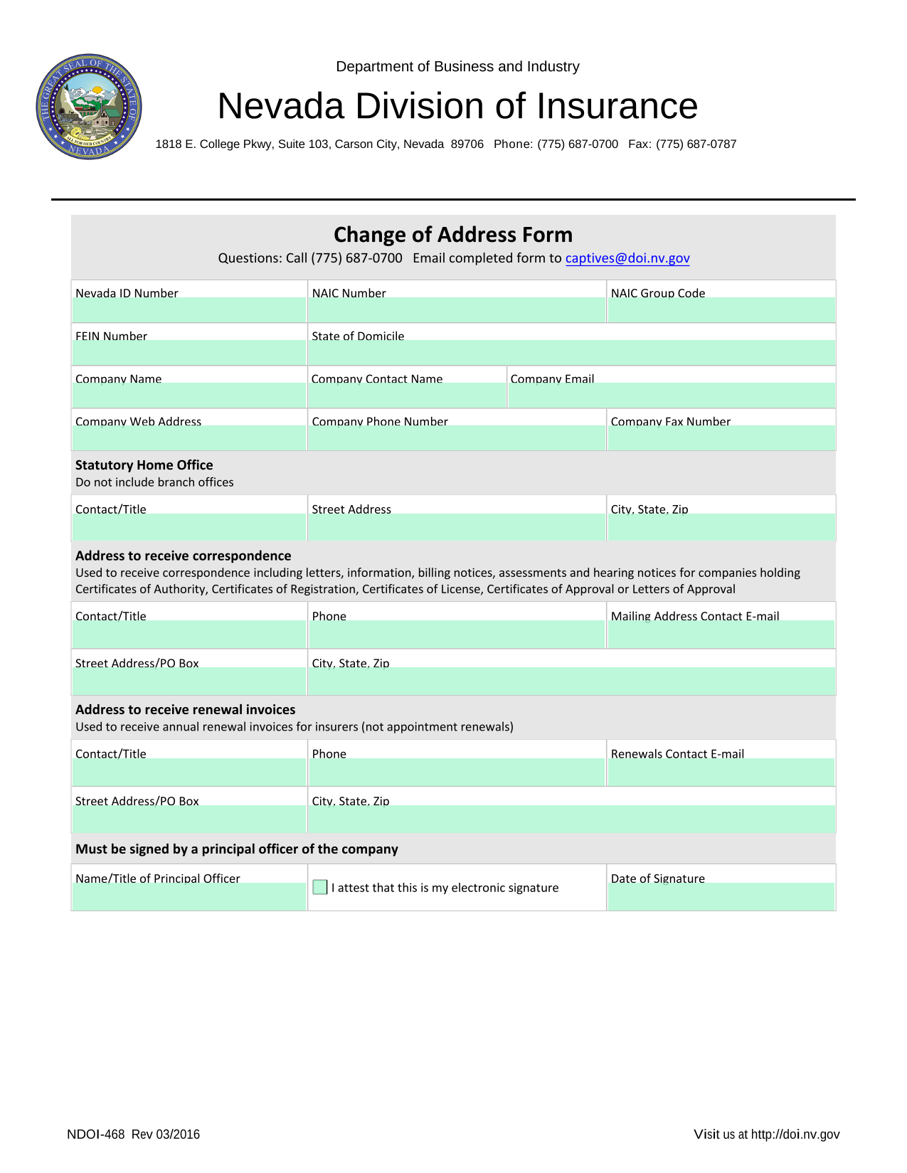Change Of Address Form screenshot