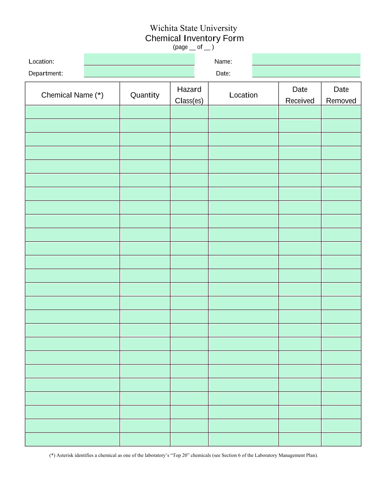 Chemical Inventory Form screenshot