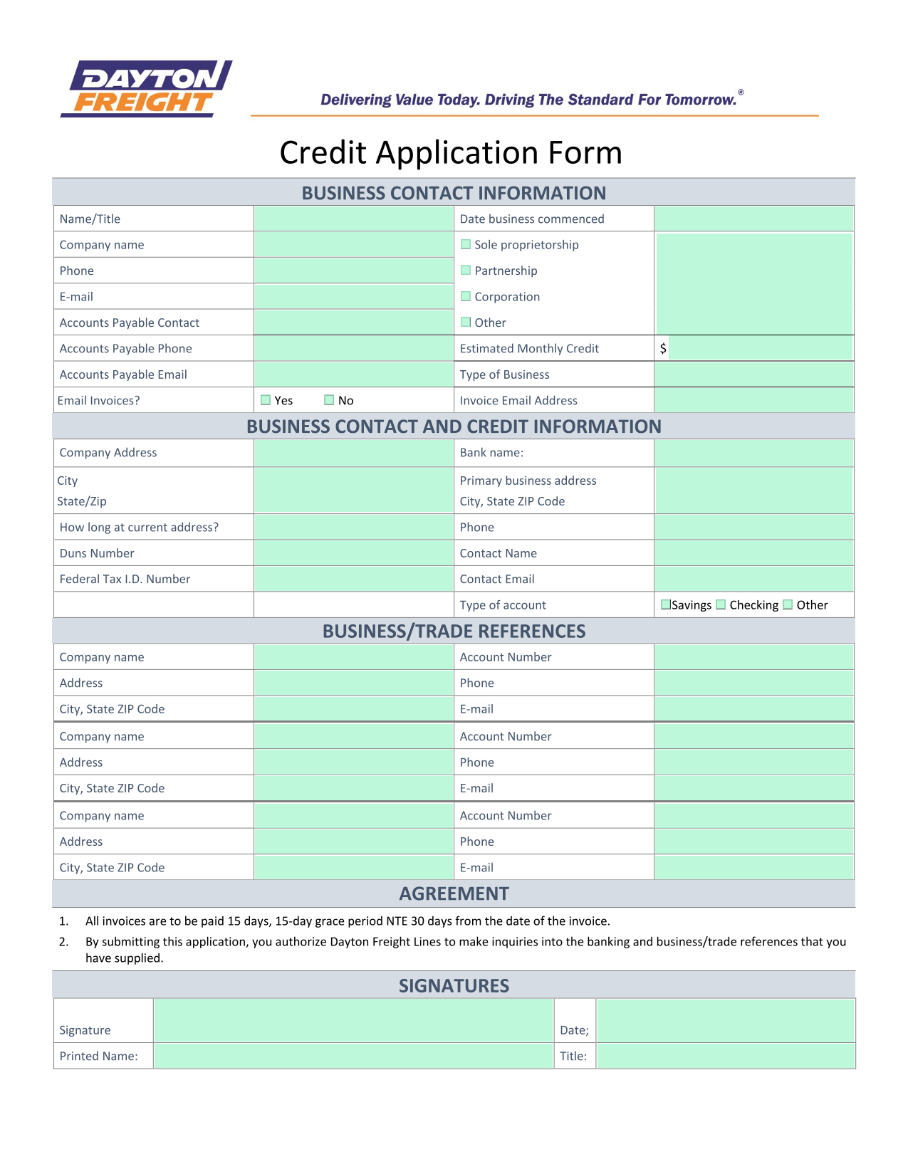 Credit Application Form screenshot
