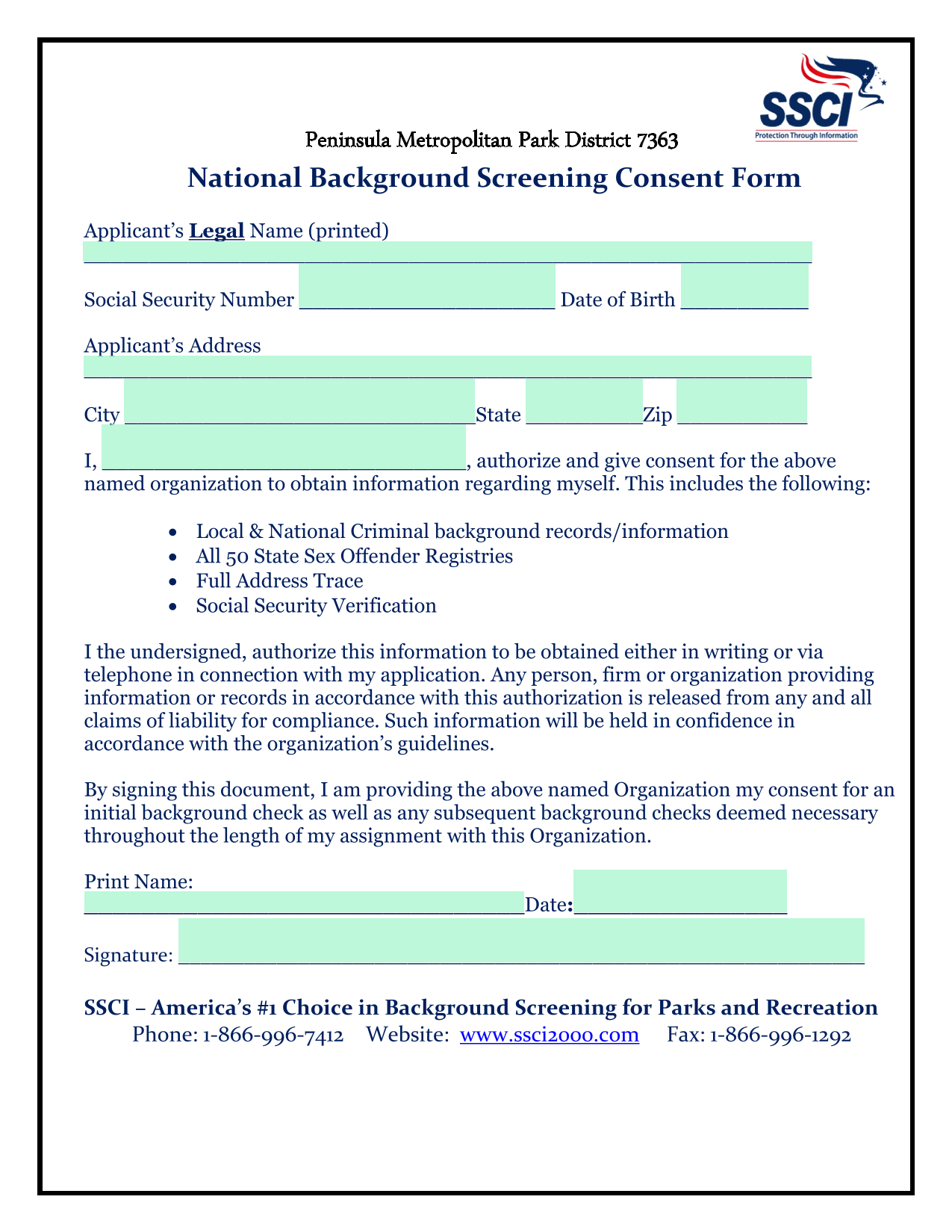 National Background Screening Consent Form screenshot