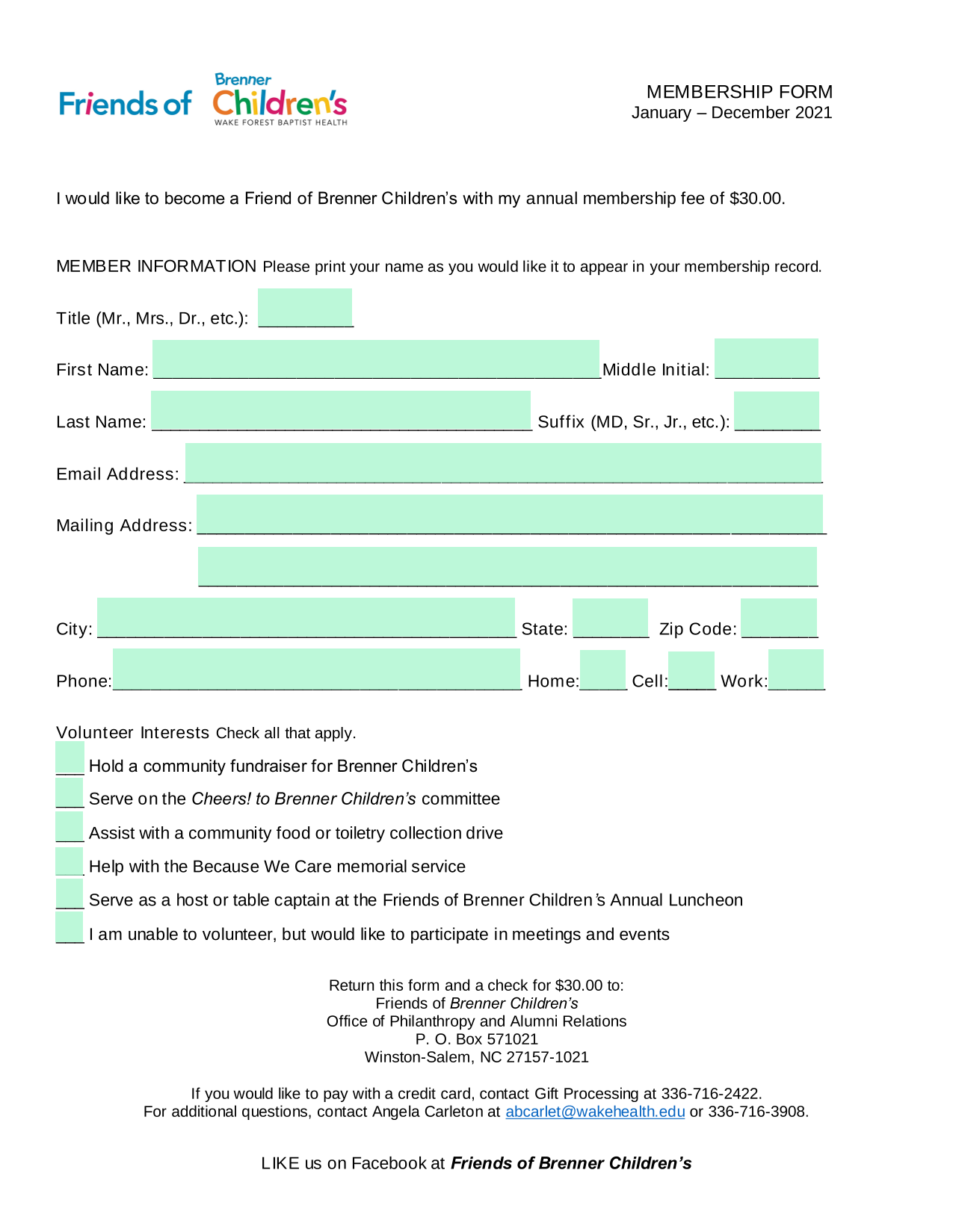 Membership Form screenshot