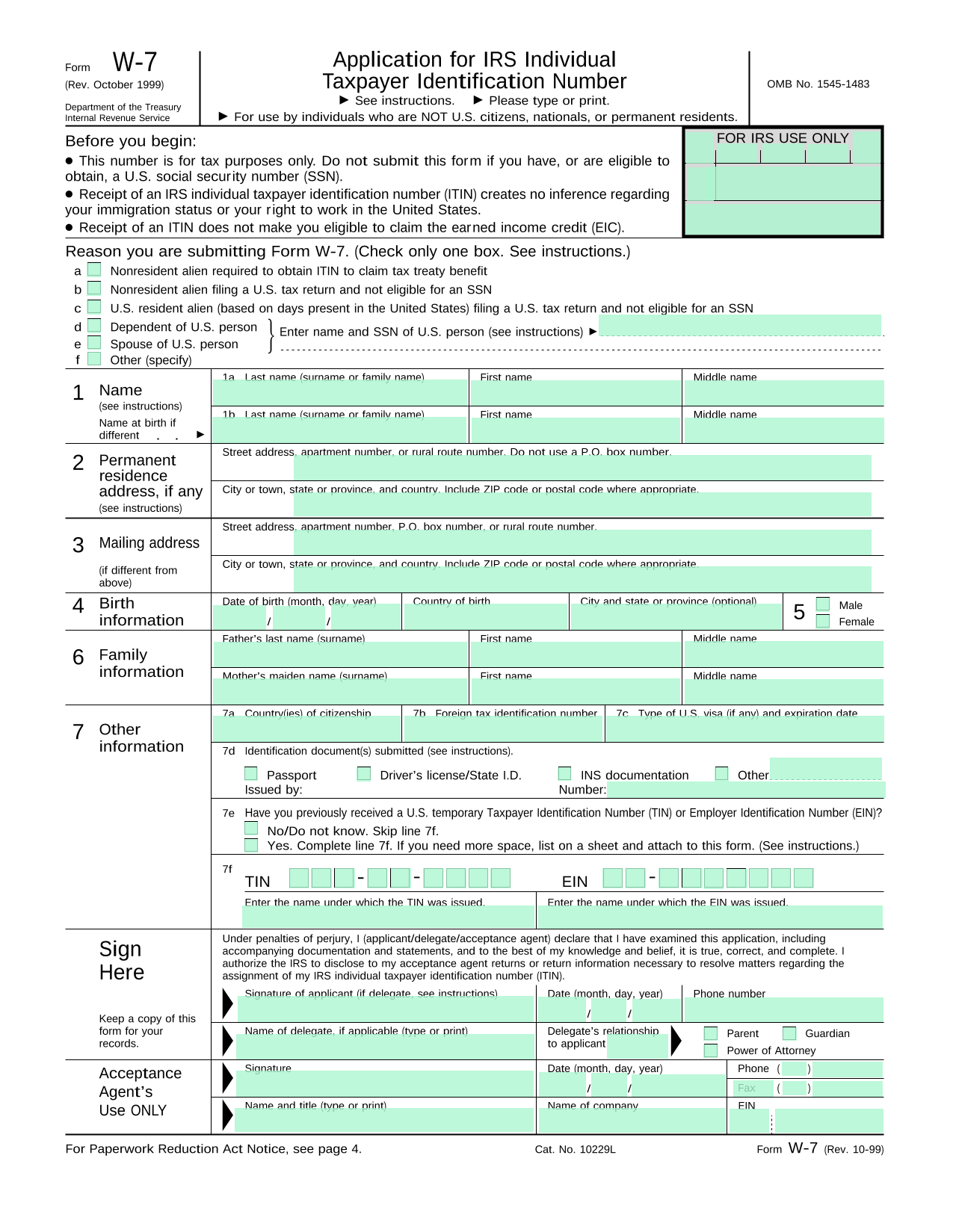 Form W 7 screenshot