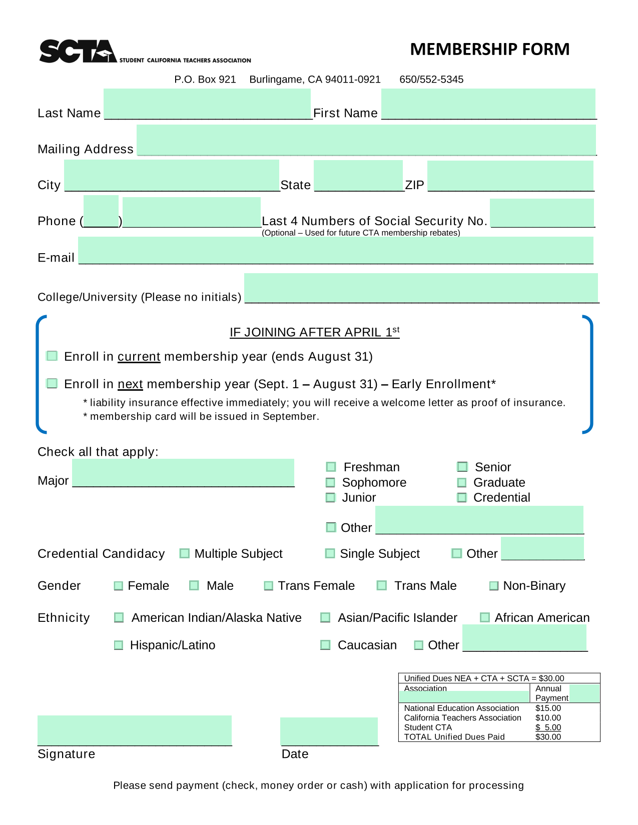 MEMBERSHIP FORM screenshot