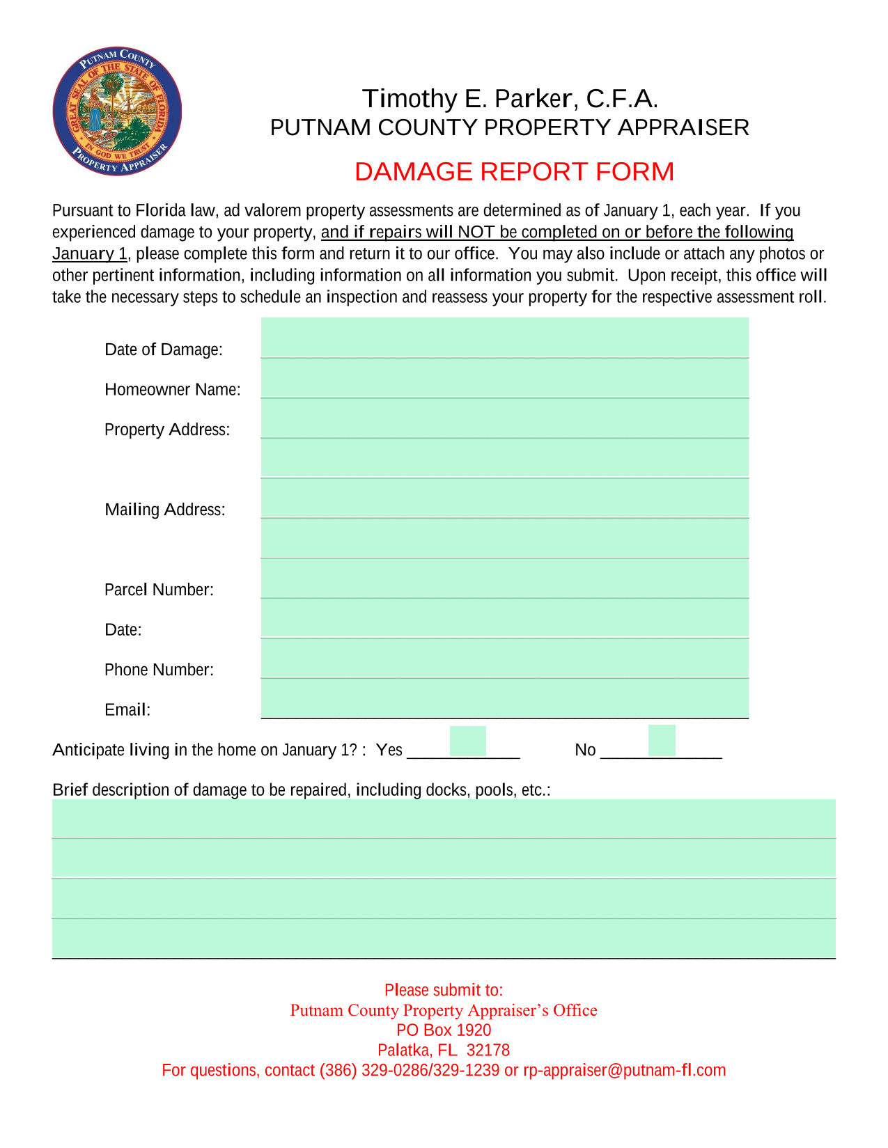 Damage Report Form screenshot