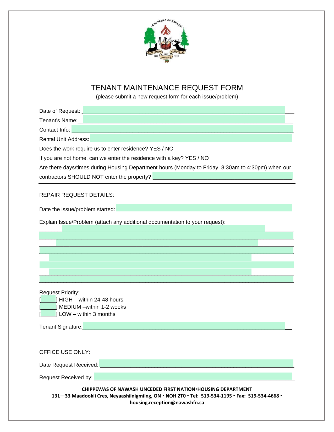 Tenant Maintenance Request Form screenshot