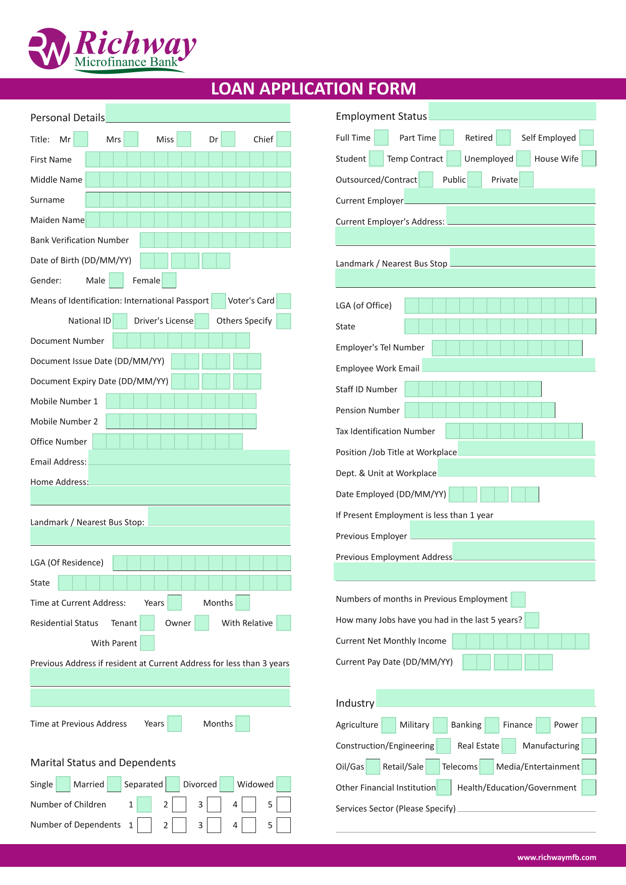 Loan Application Form screenshot