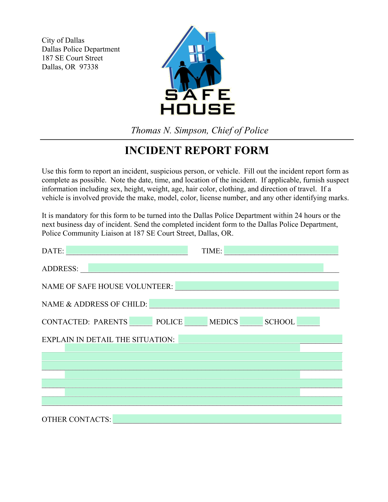 Incident Report Form screenshot