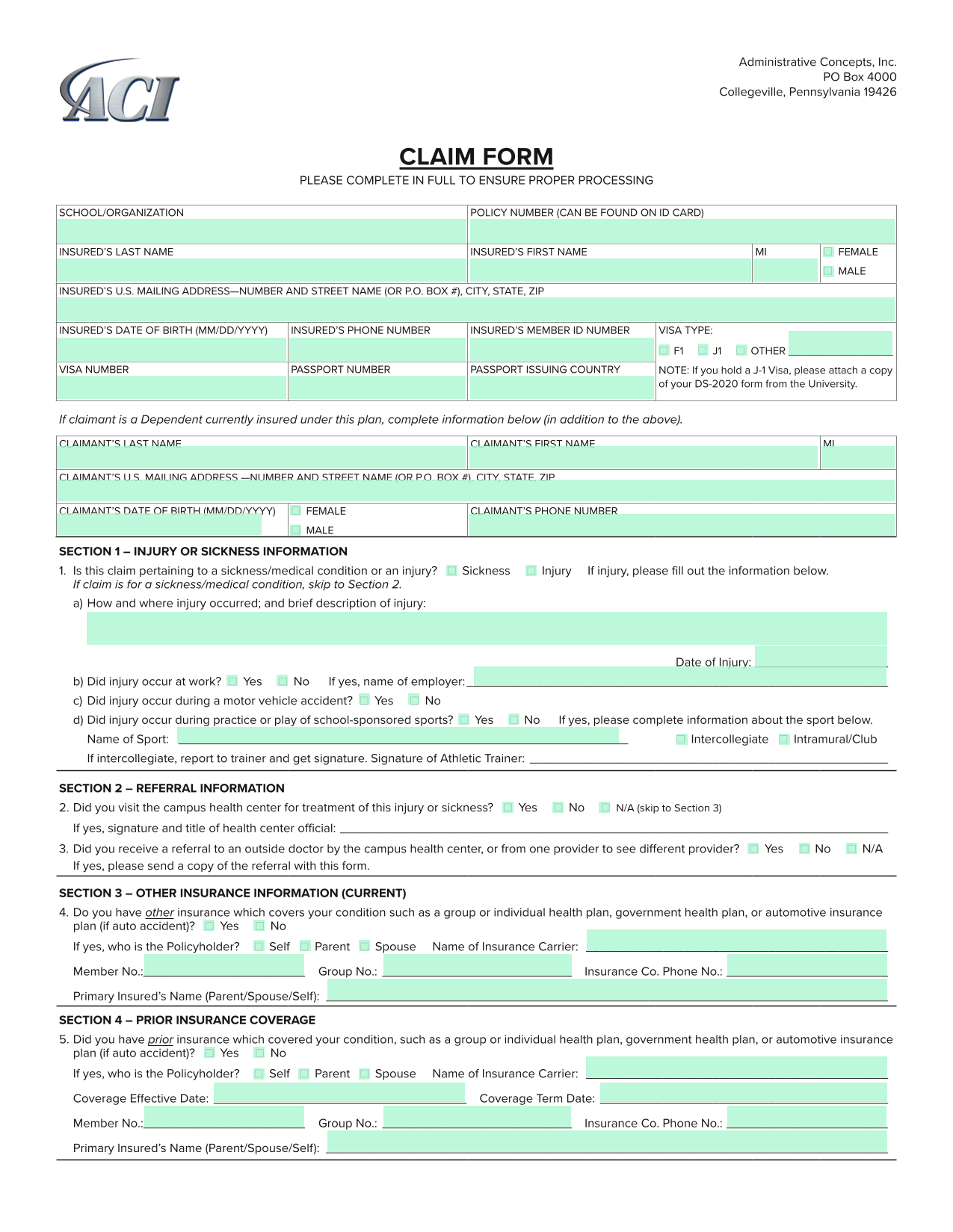 CLAIM FORM screenshot
