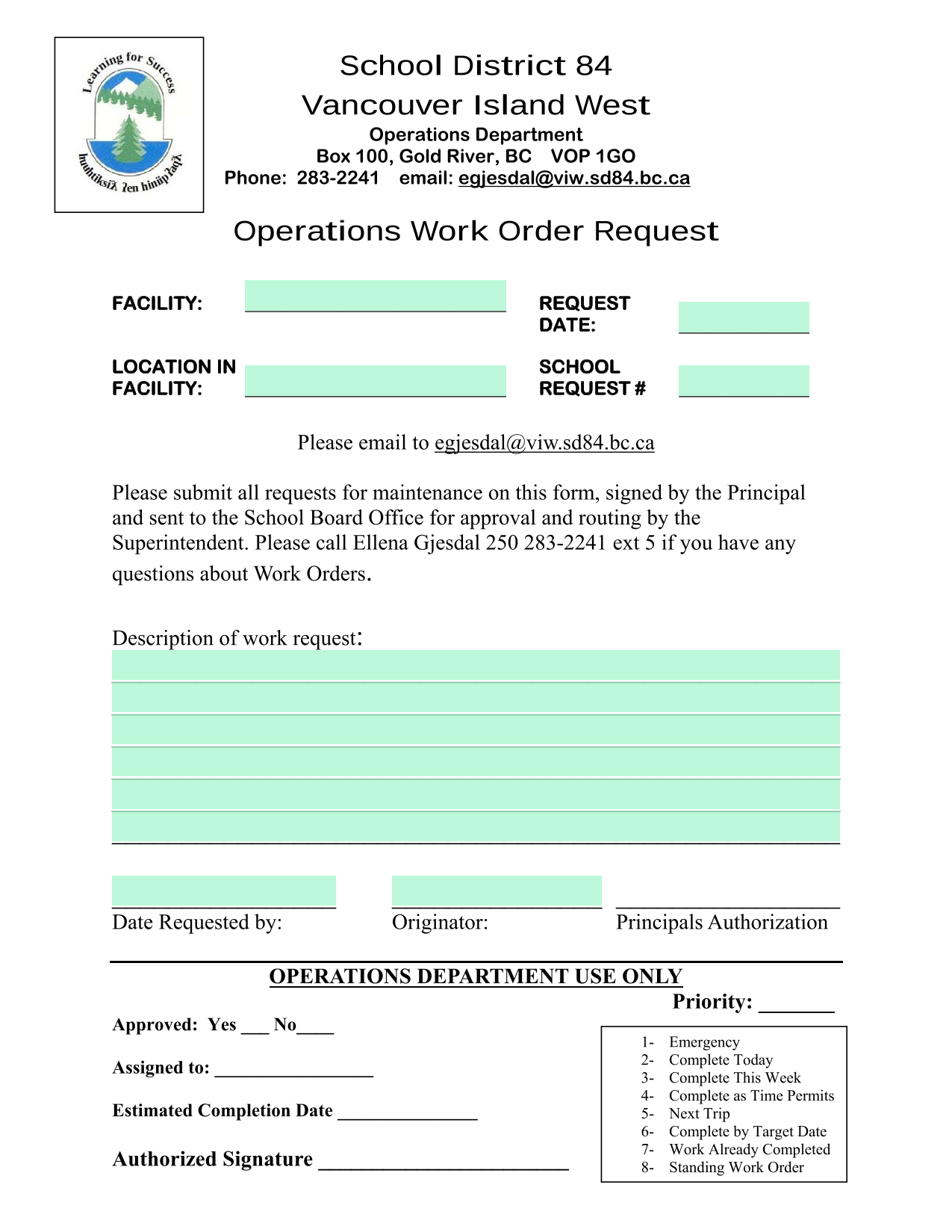 Operations Work Order Request screenshot