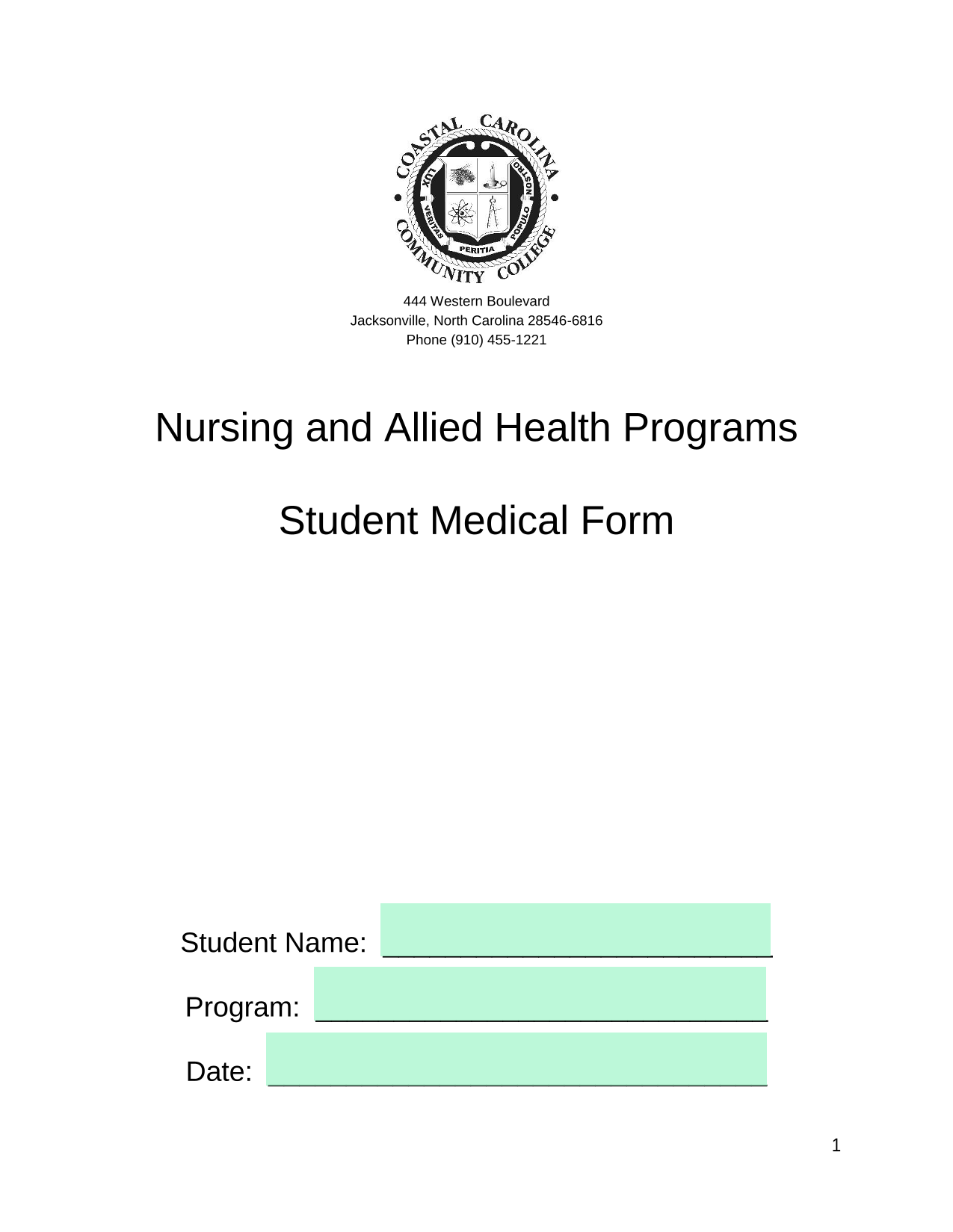 Student Medical Form screenshot
