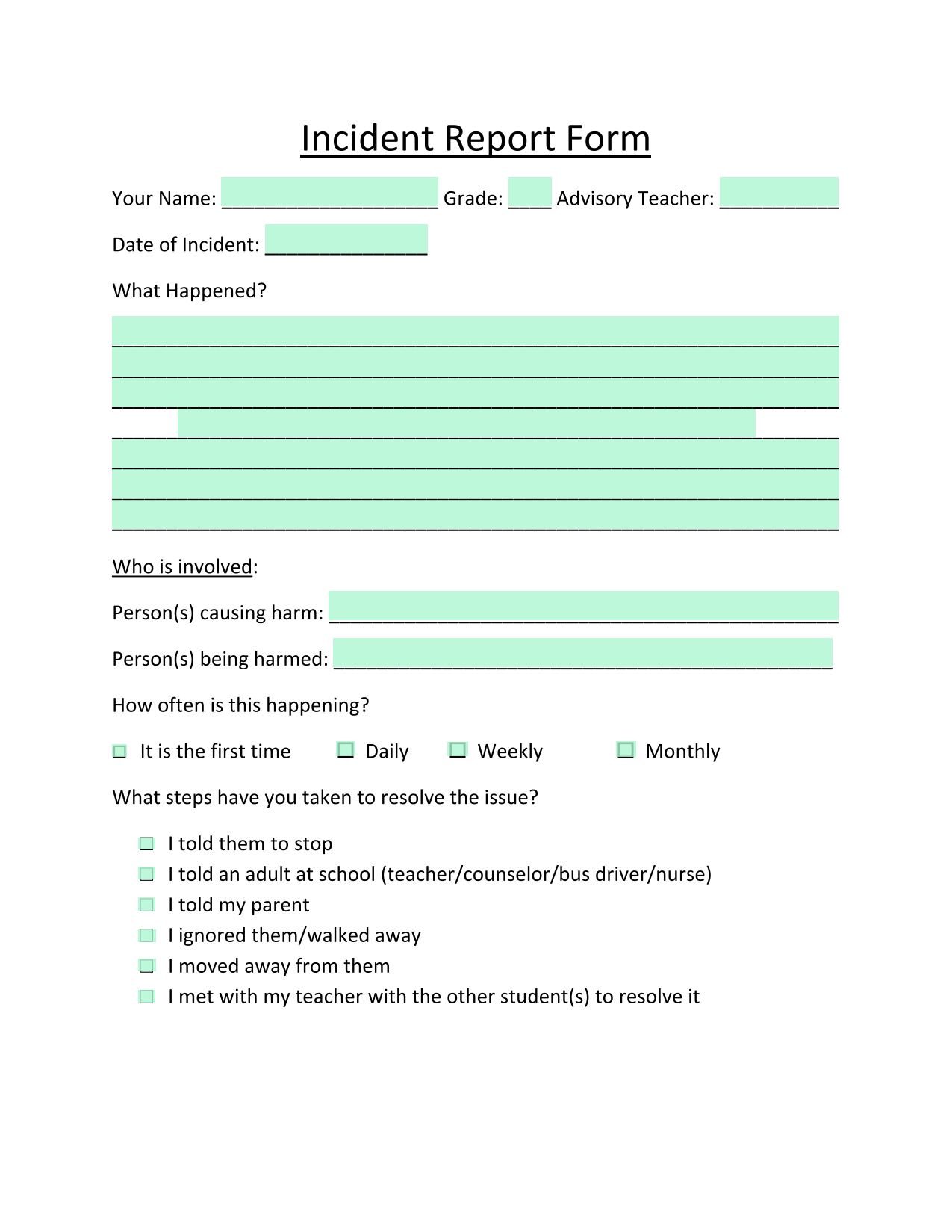 Incident Report Form screenshot