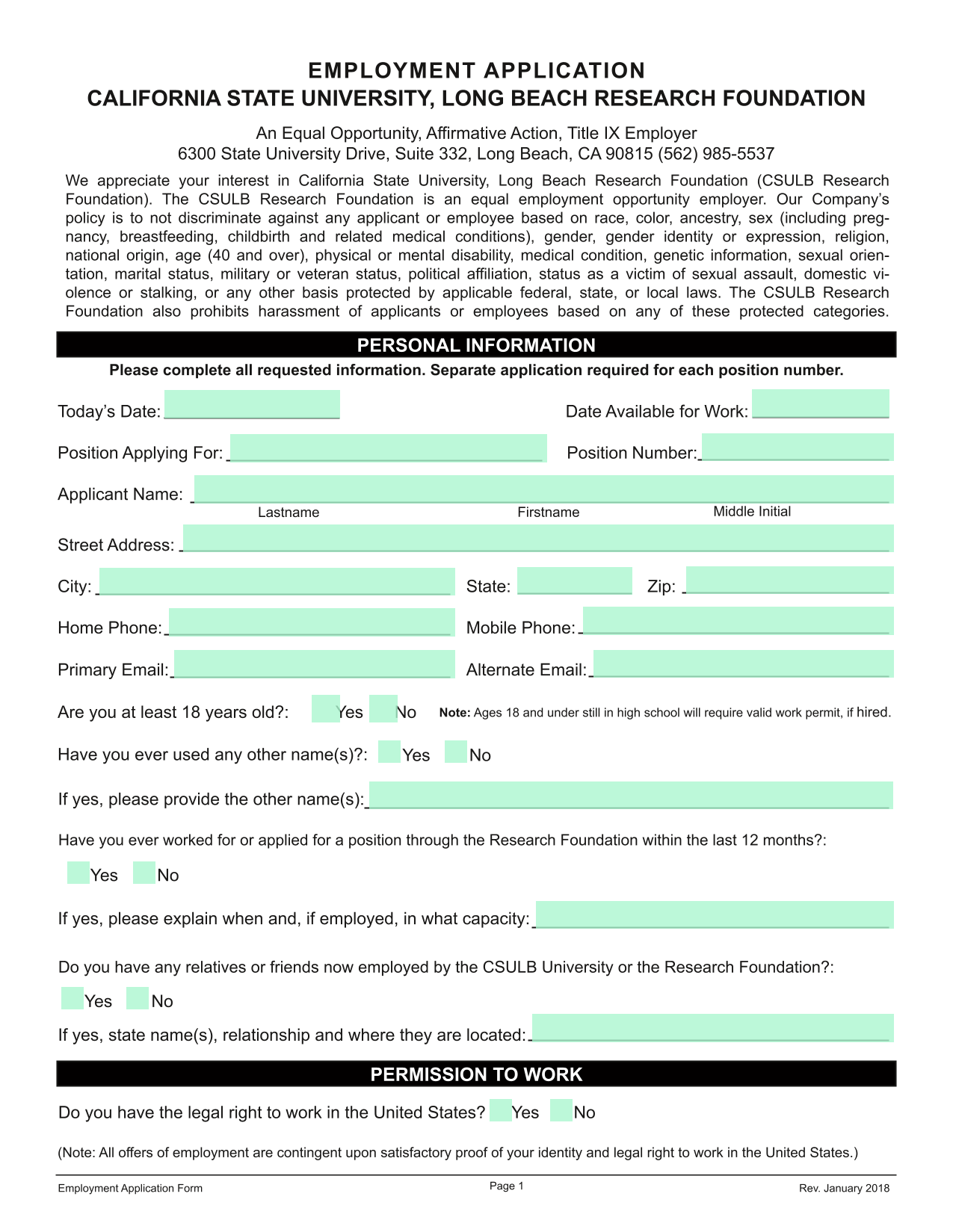 Employment Application screenshot