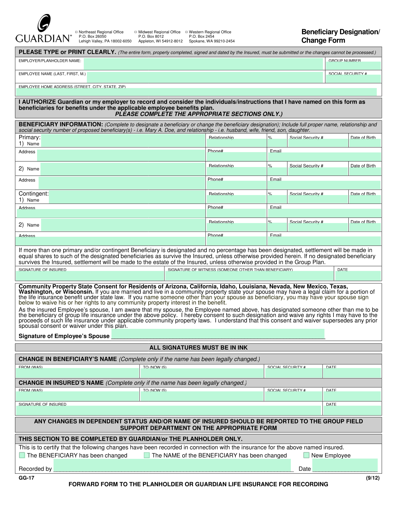 Beneficiary Designation Form screenshot