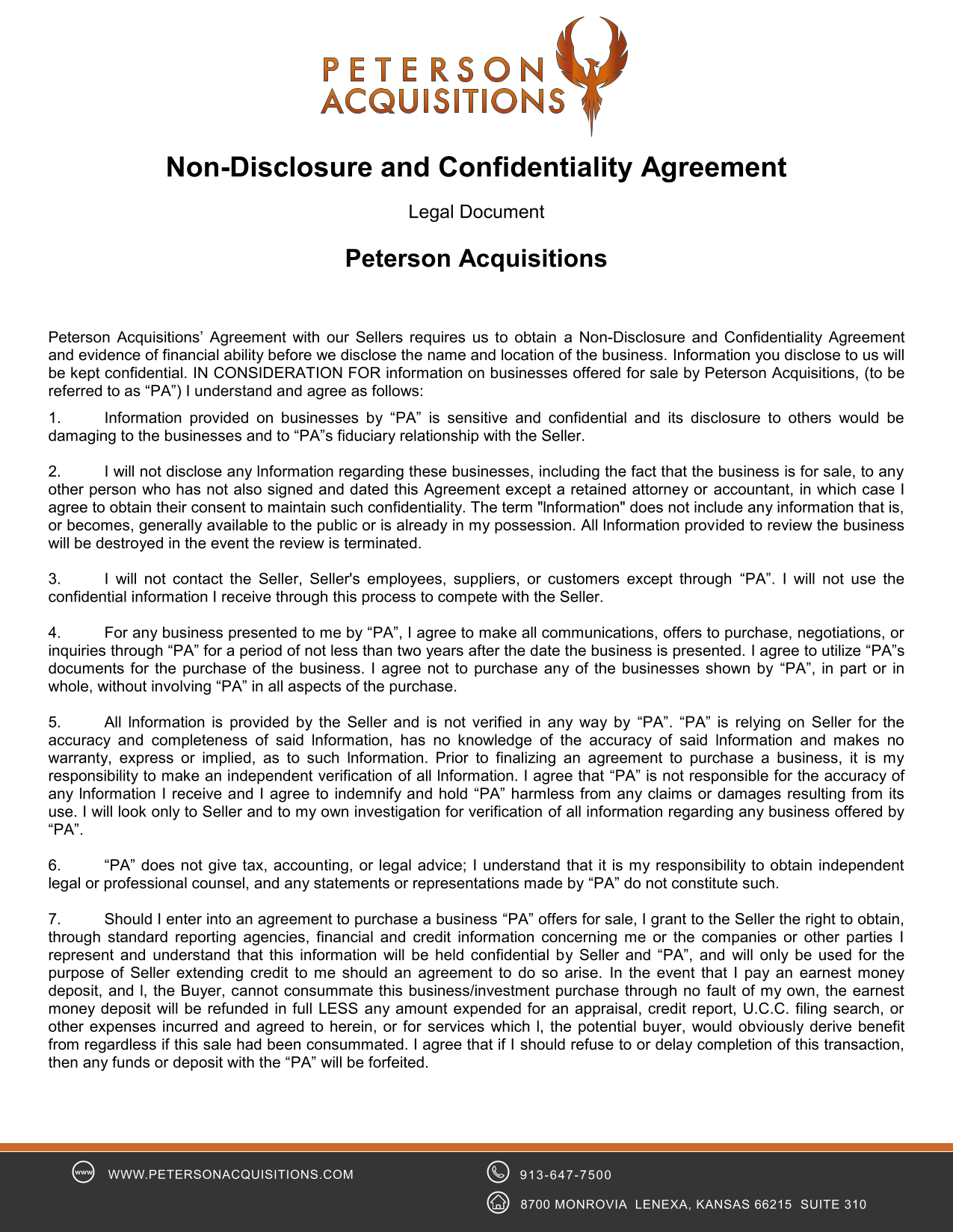 Non Disclosure And Confidentiality Agreement screenshot