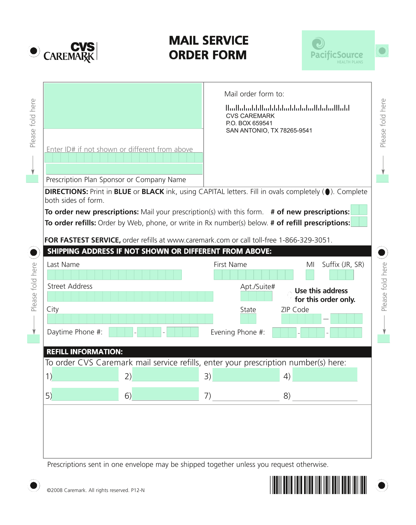 CVS Caremark Mail Service Order Form screenshot
