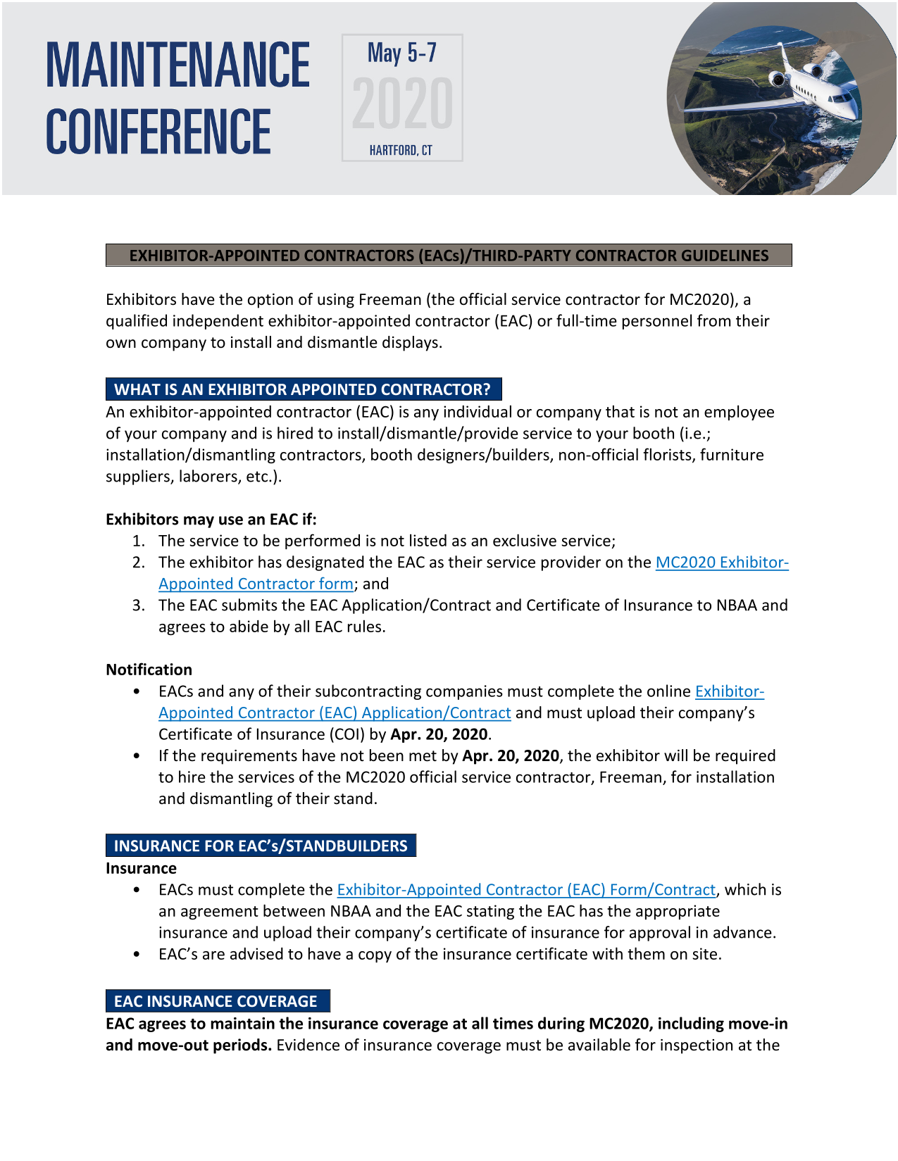 Exhibitor Appointed Contractors (EACs)Third Party Contractor Guidelines screenshot