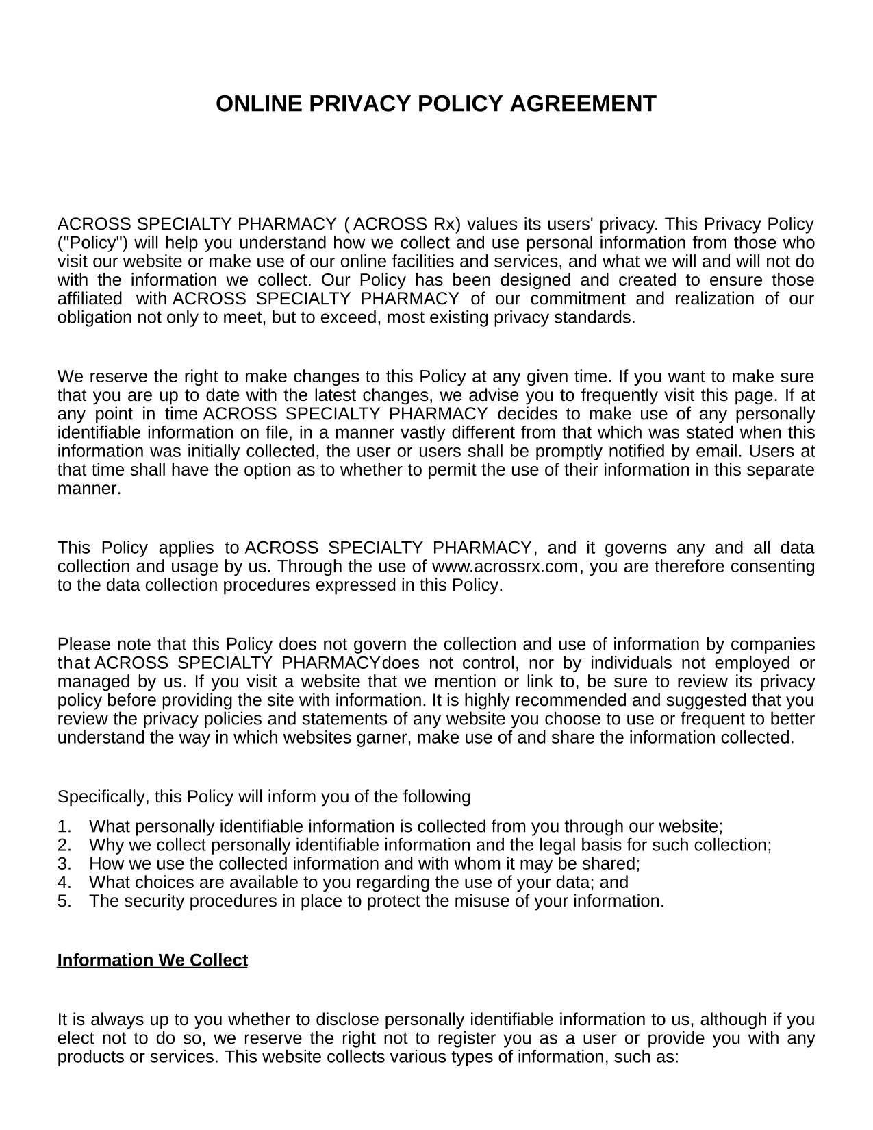 Online Privacy Policy Agreement screenshot