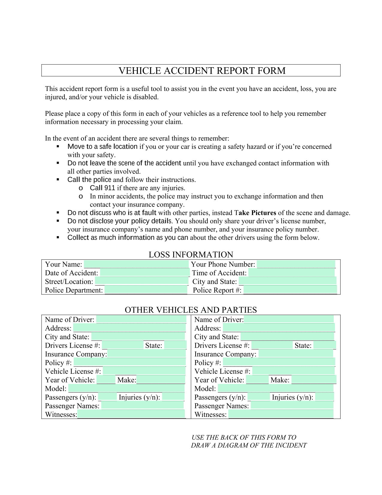 Vehicle Accident Report Form screenshot