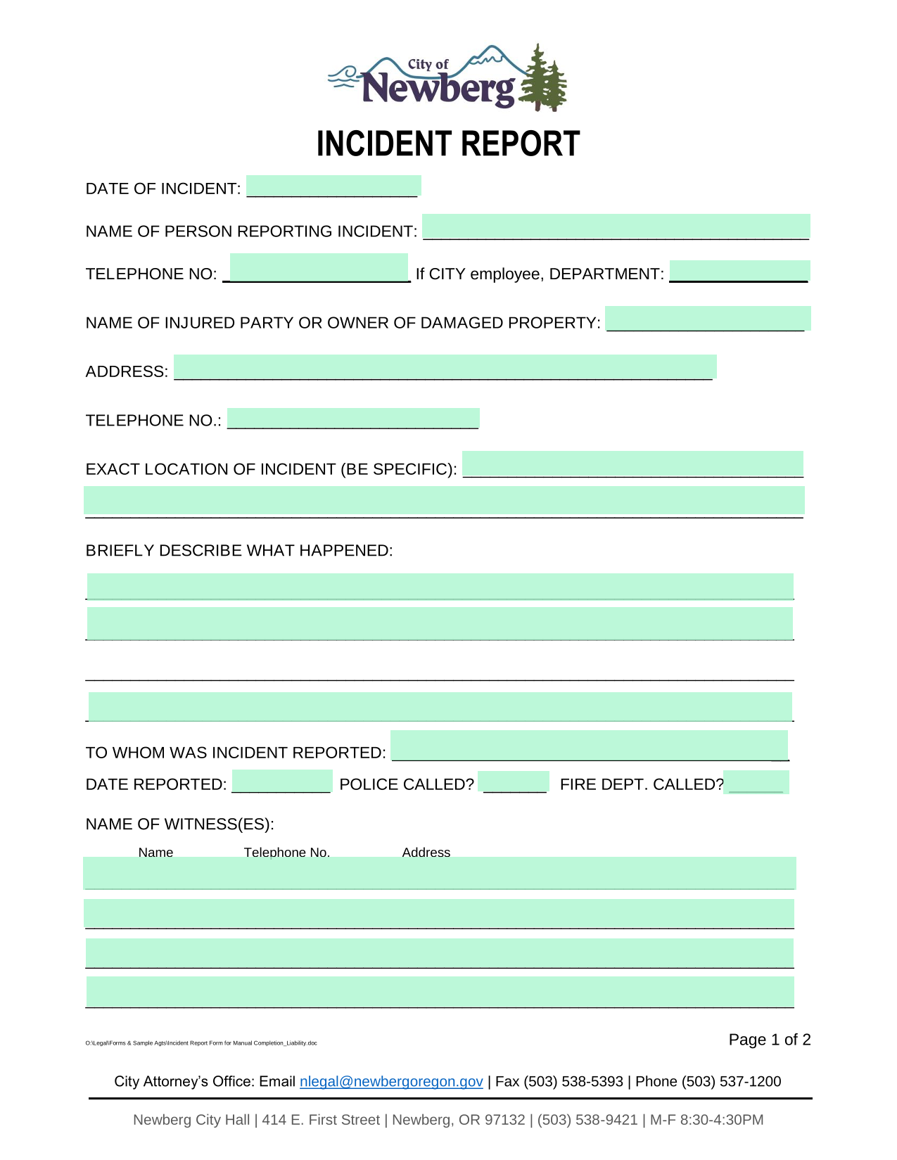 Incident Report screenshot