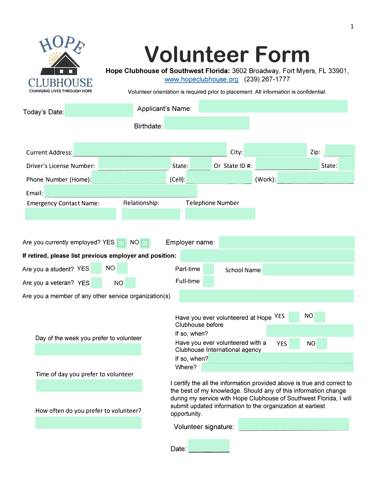 Volunteer Form screenshot