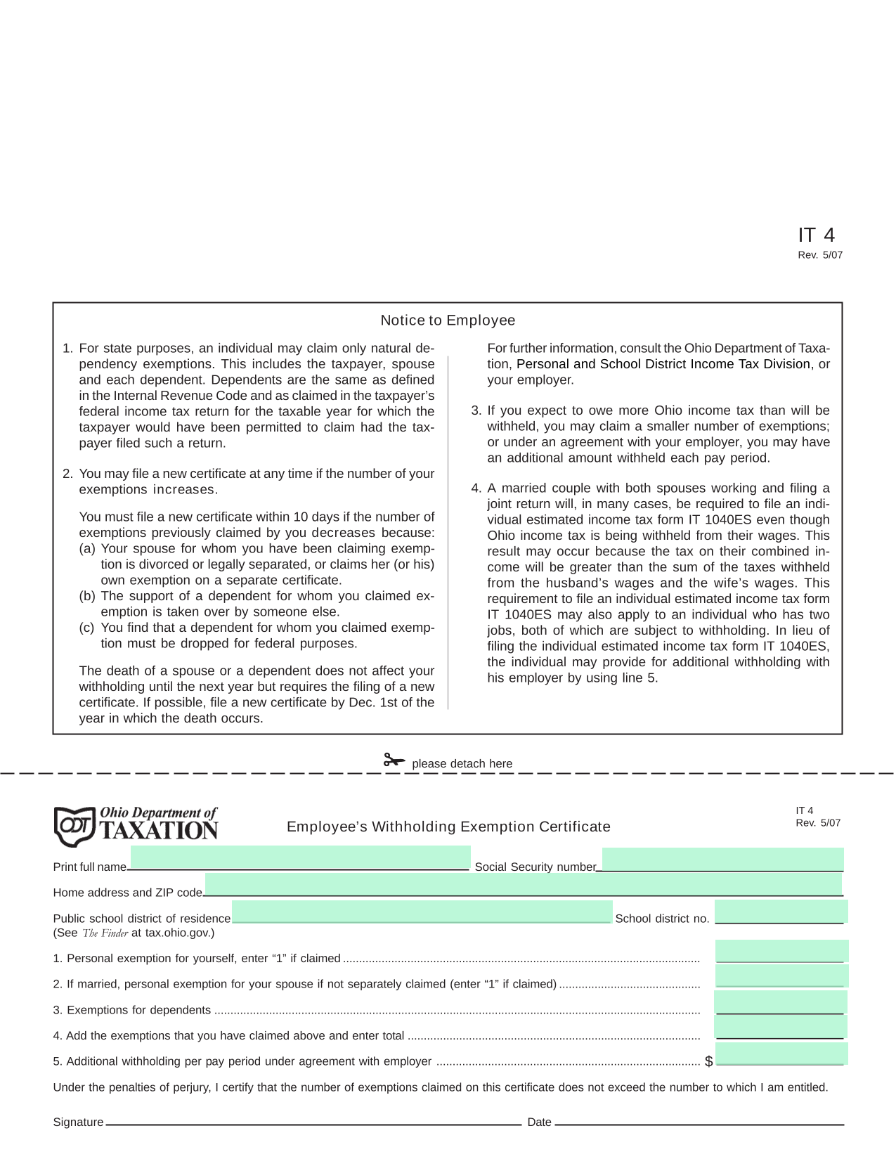EmployeeS Withholding Exemption Certificate screenshot