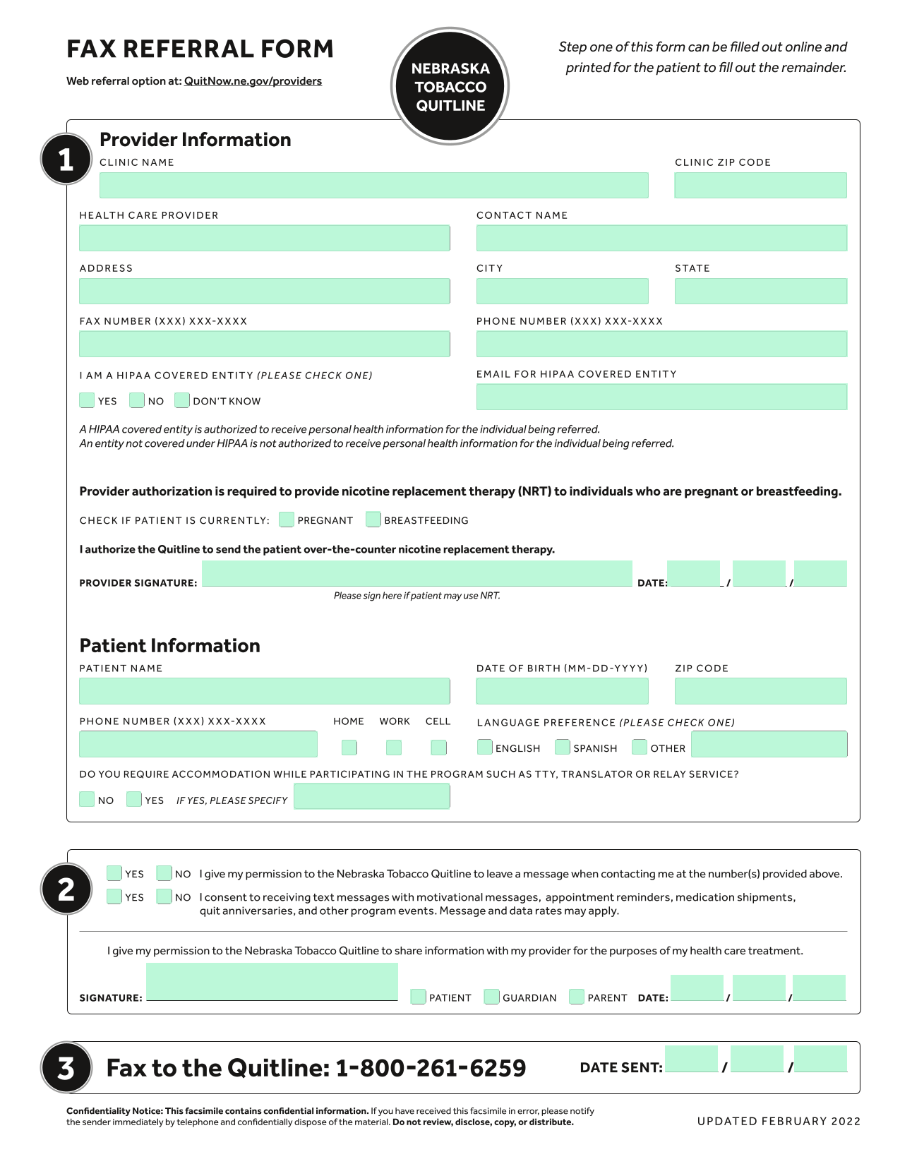FAX REFERRAL FORM screenshot