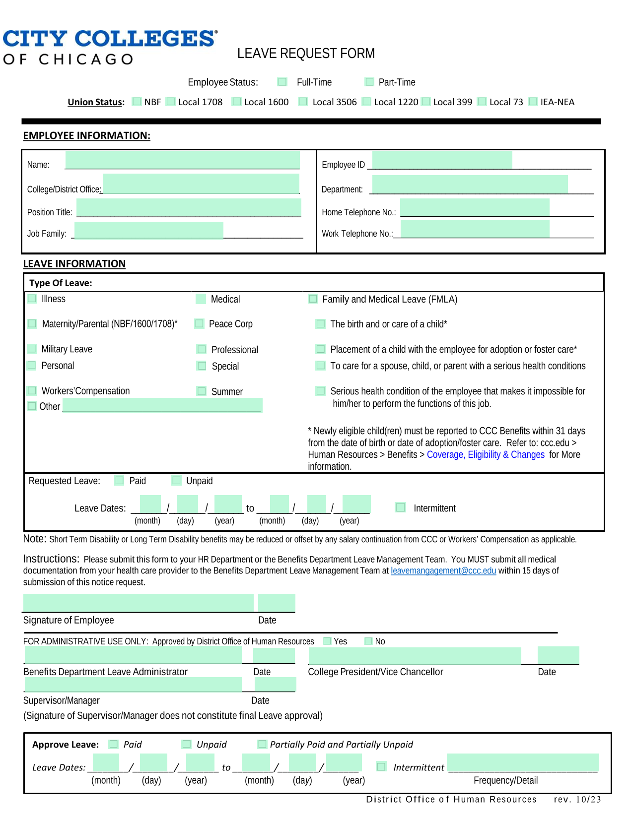 LEAVE REQUEST FORM screenshot