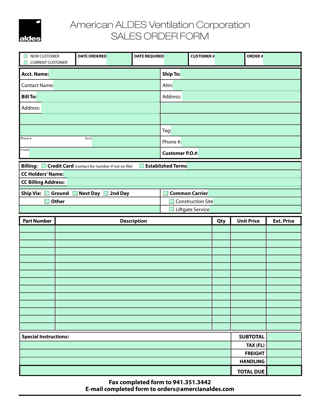 Sales Order Form screenshot