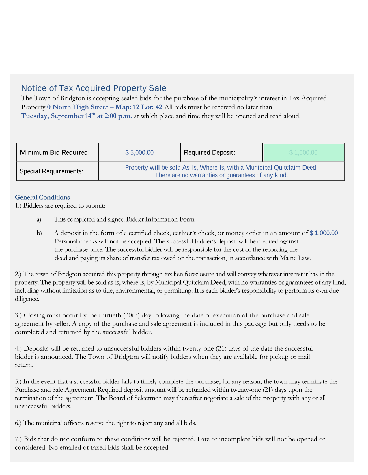 Notice Of Tax Acquired Property Sale screenshot