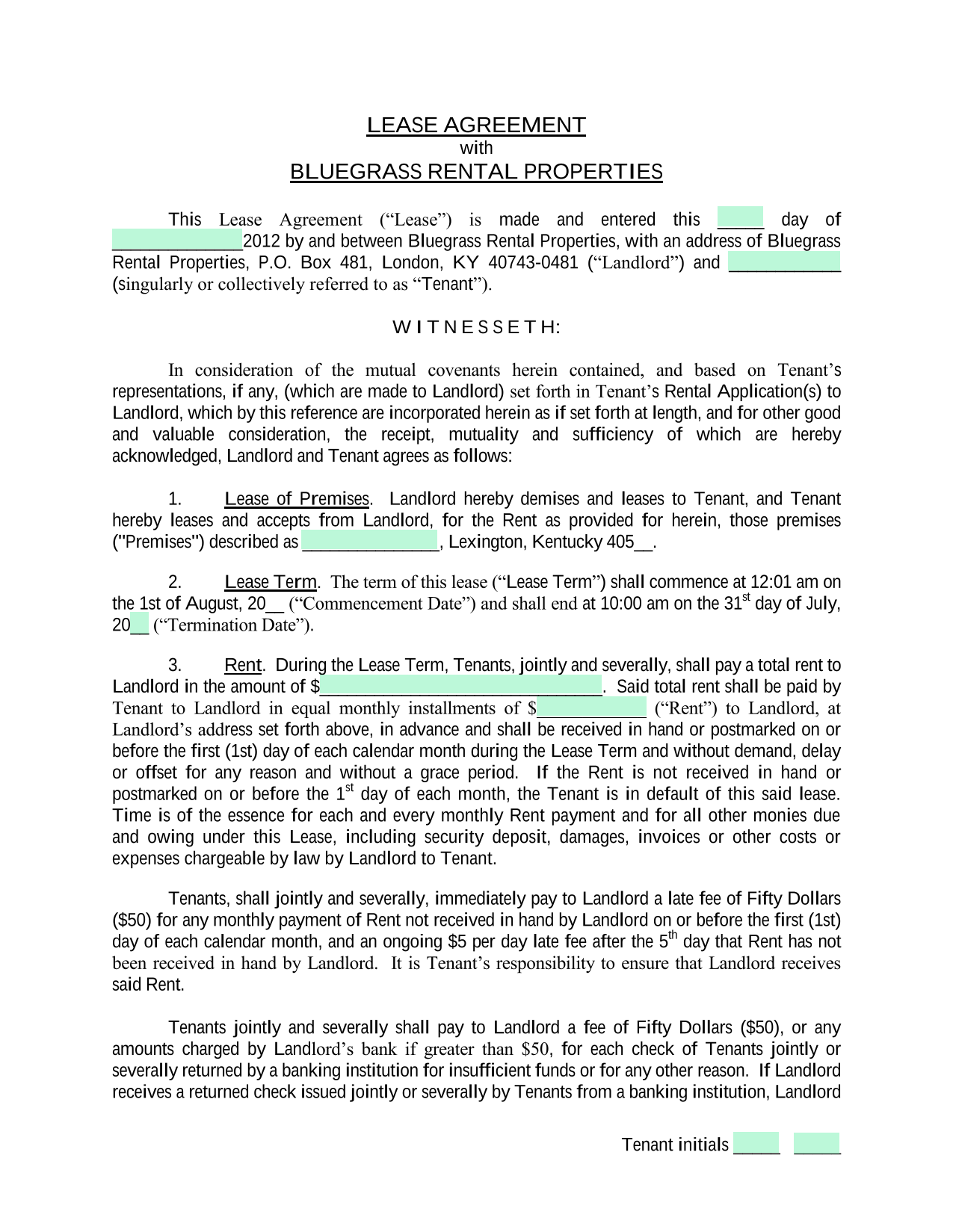 Lease Agreement screenshot