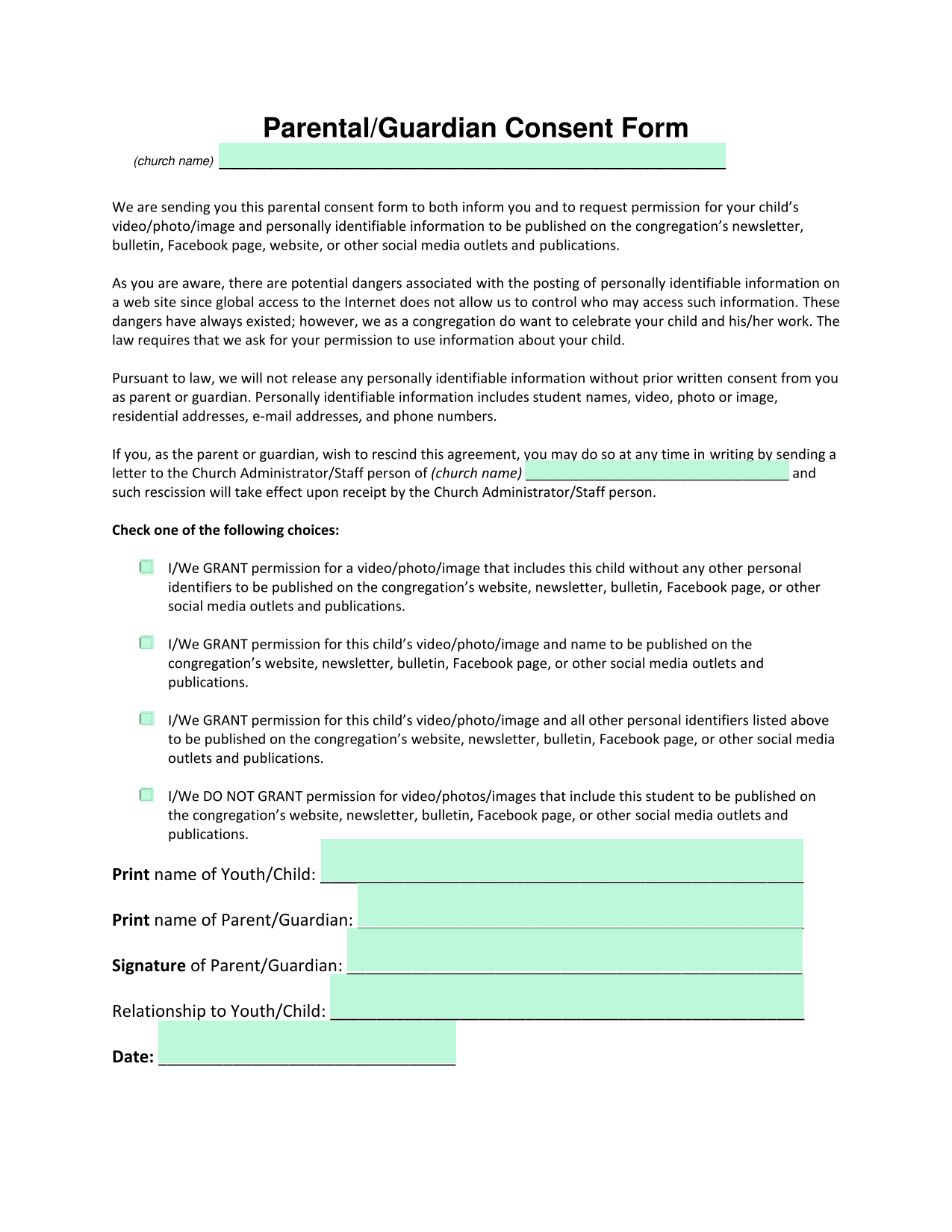 ParentalGuardian Consent Form screenshot
