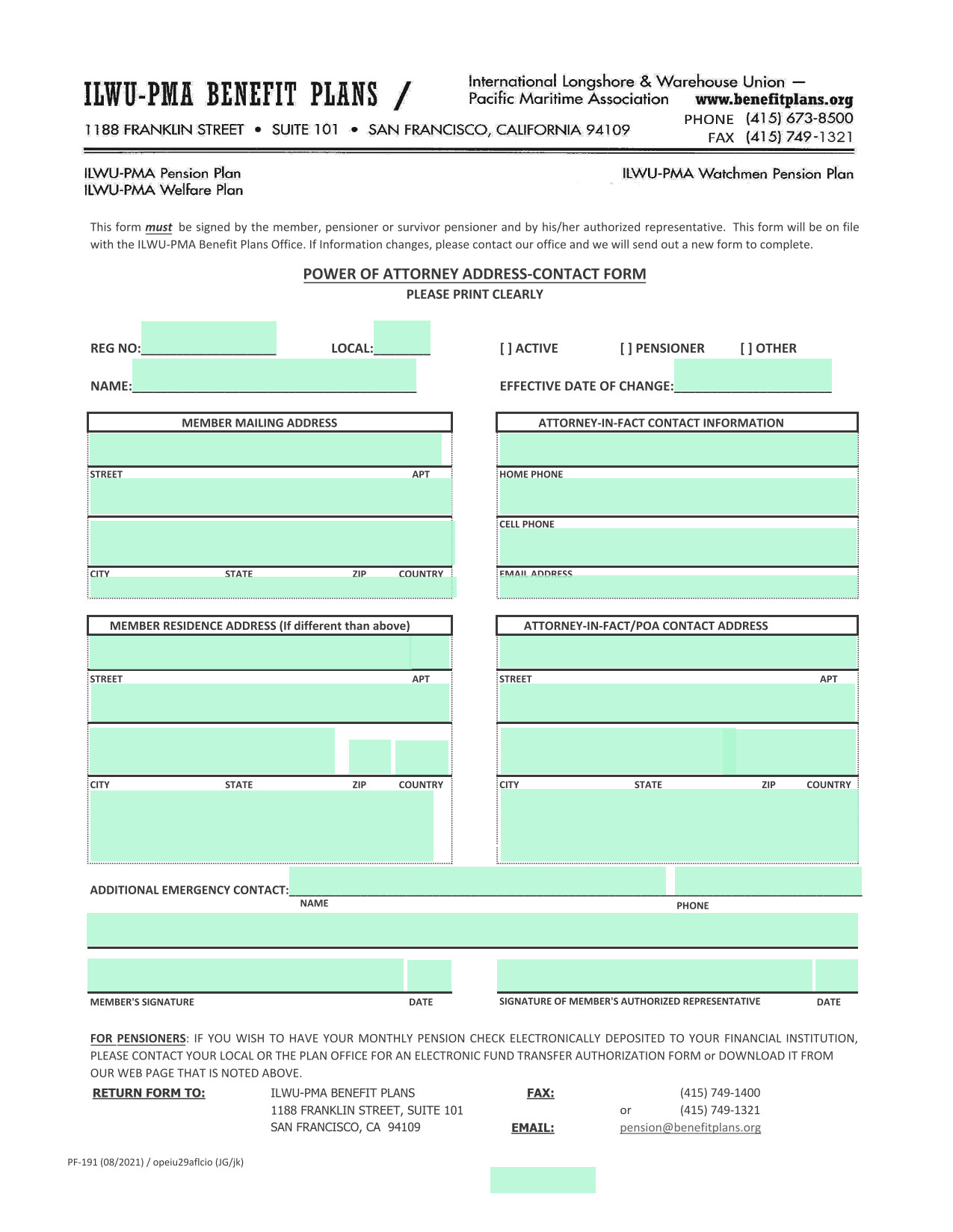 Address Change Form screenshot