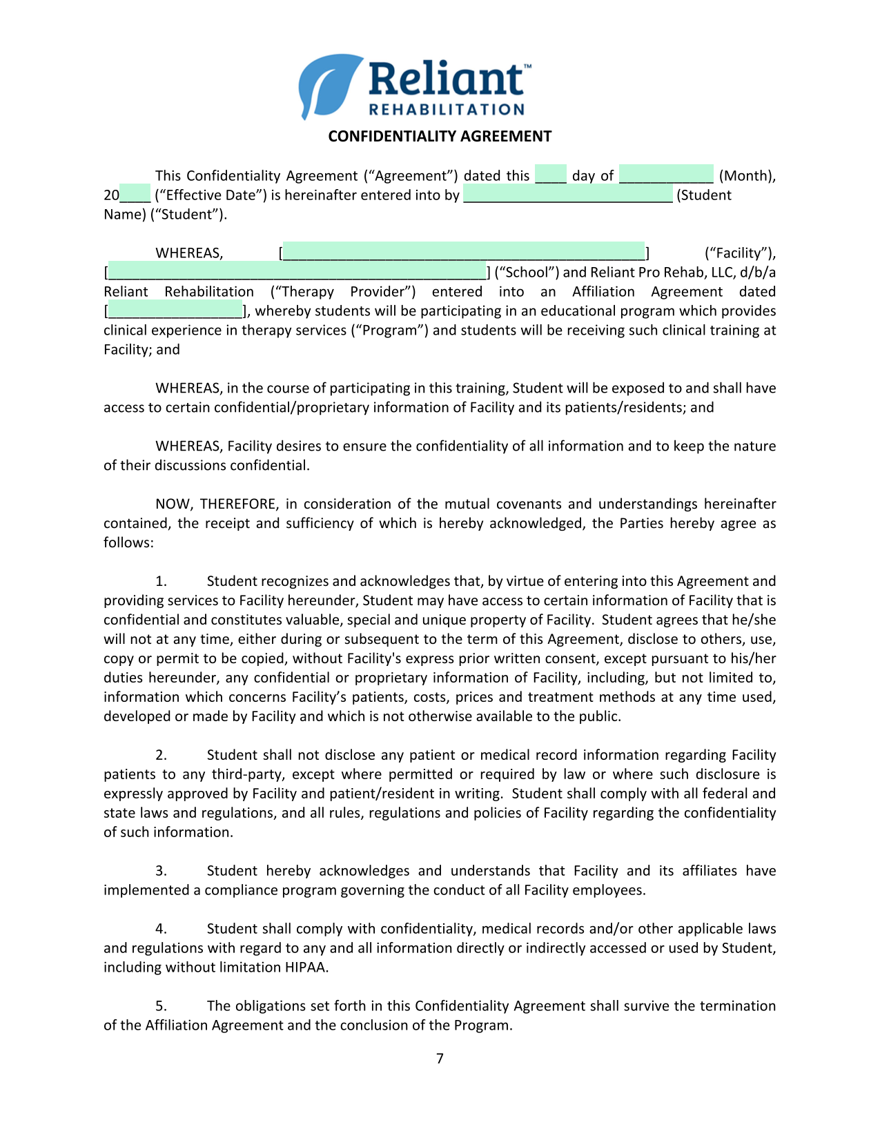 Confidentiality Agreement screenshot