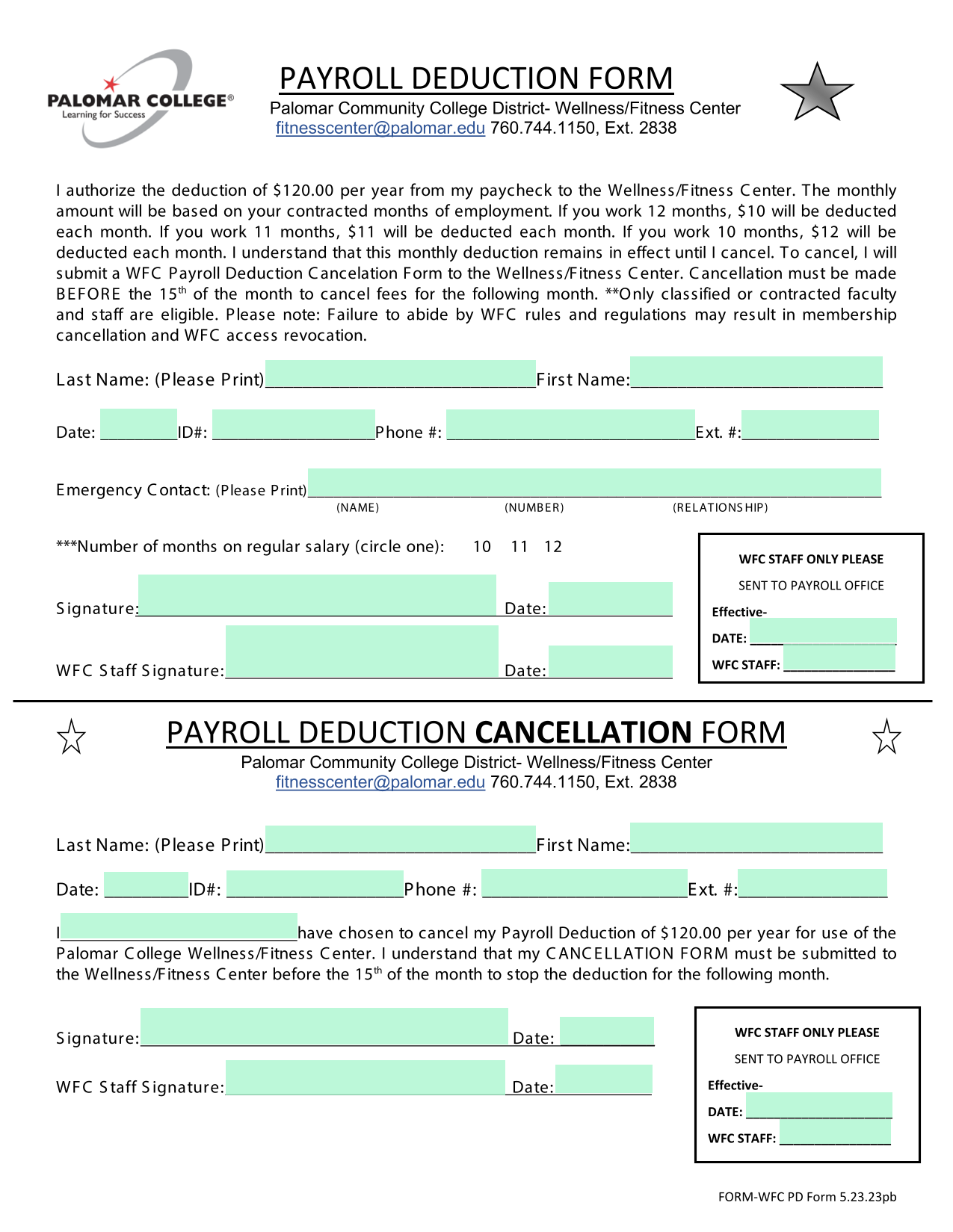 Payroll Deduction Form screenshot